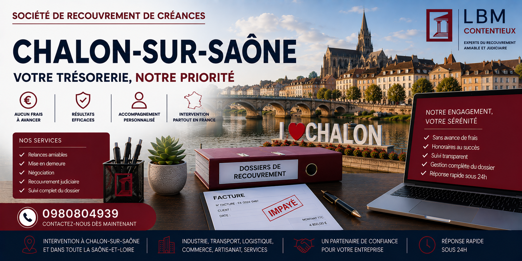 recouvrement de créances Chalon sur Saône Saône et Loire facture impayée entreprise