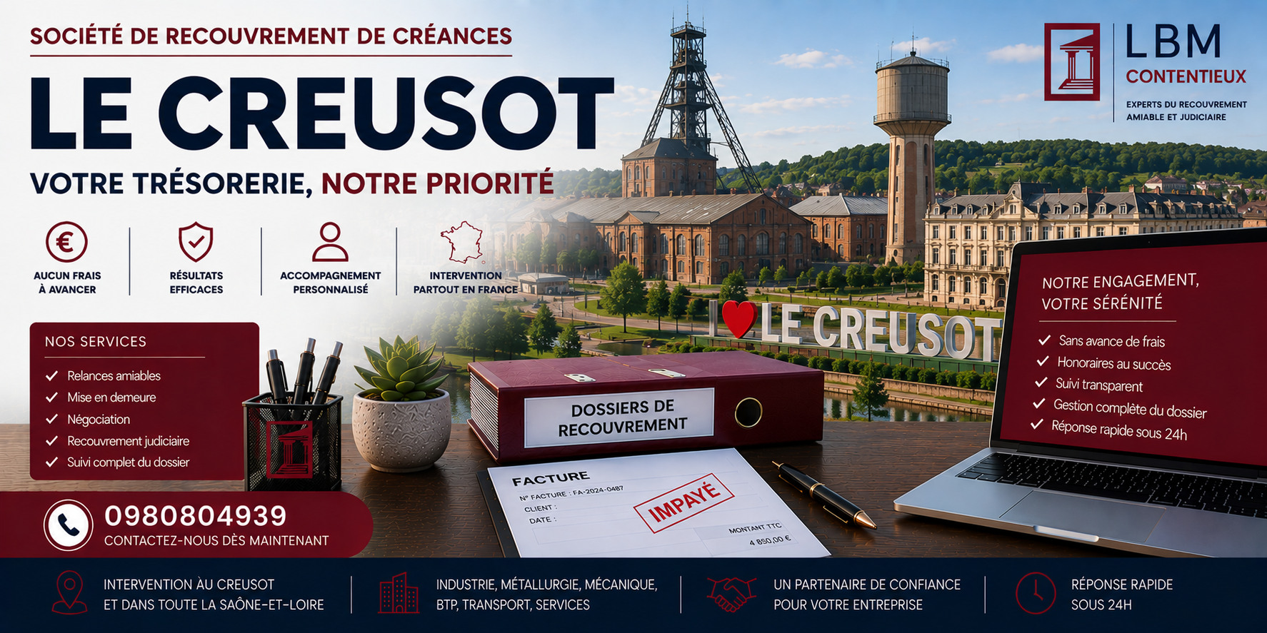 recouvrement de créances Le Creusot Saône et Loire facture impayée entreprise