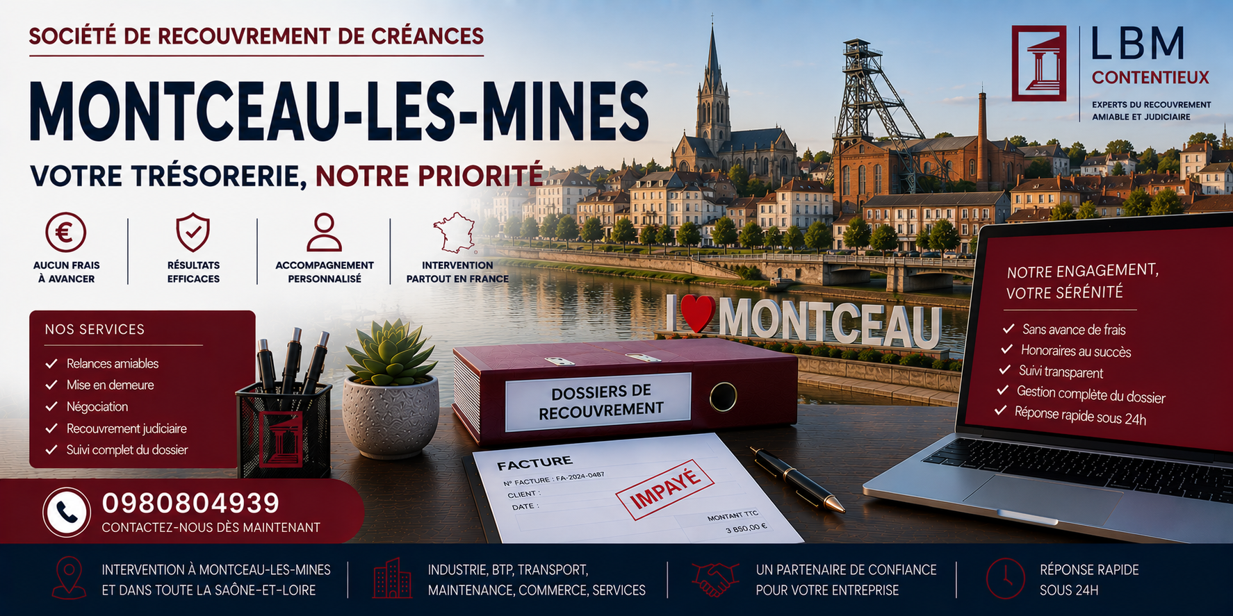 recouvrement de créances Montceau les Mines Saône et Loire facture impayée entreprise