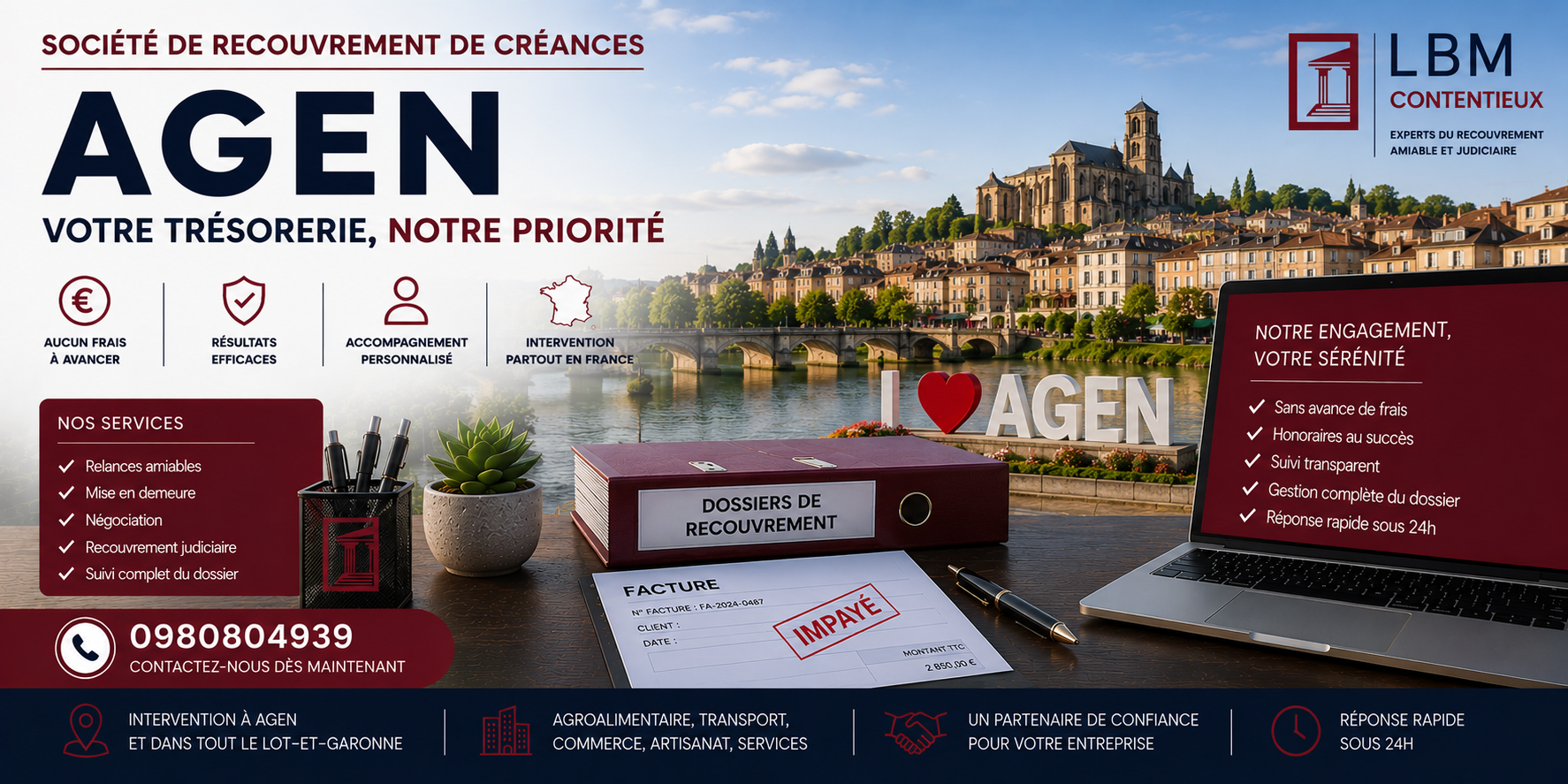 recouvrement de créances Agen Lot et Garonne facture impayée entreprise