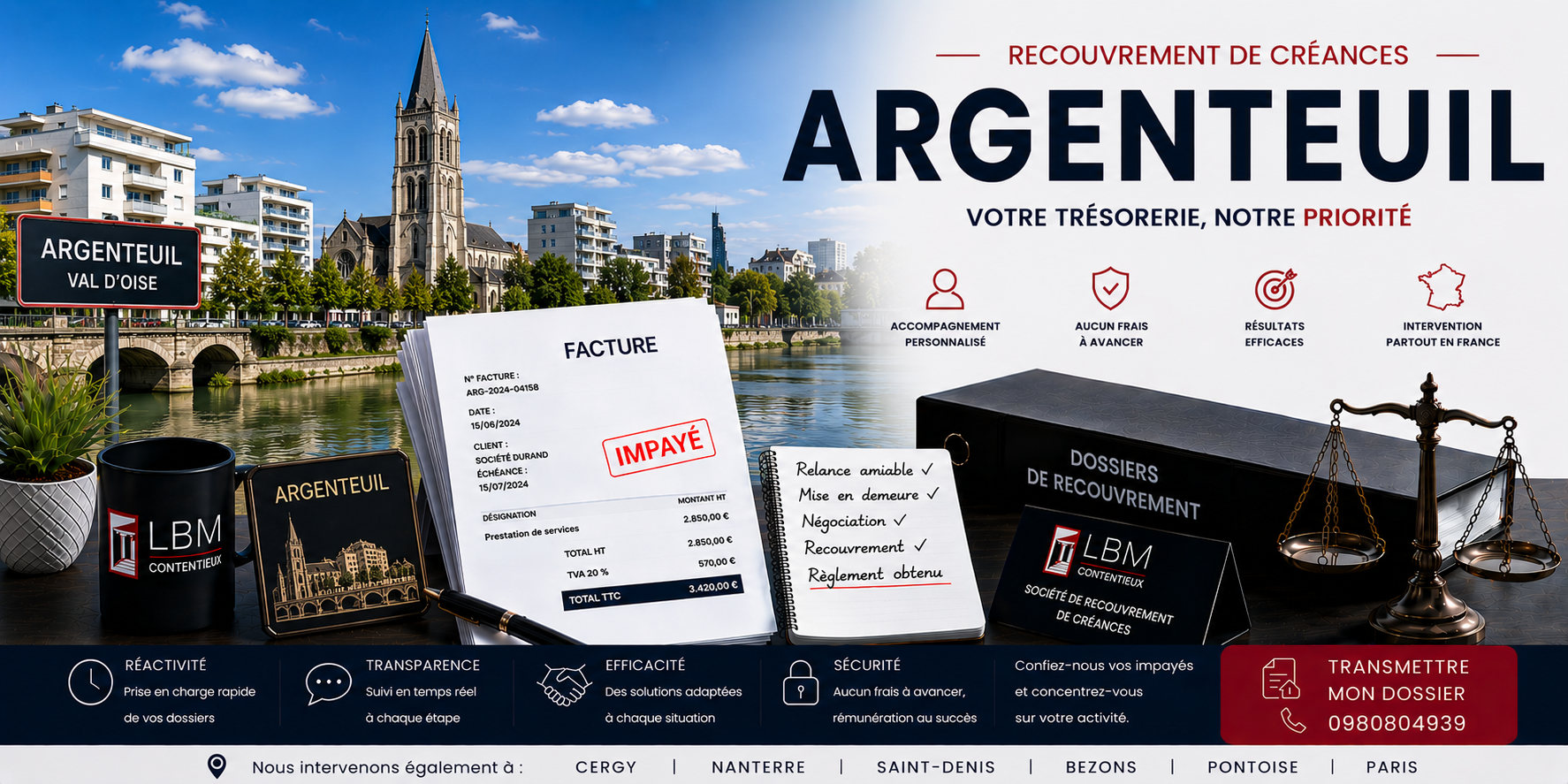 recouvrement de créances Argenteuil Val d'Oise facture impayée entreprise