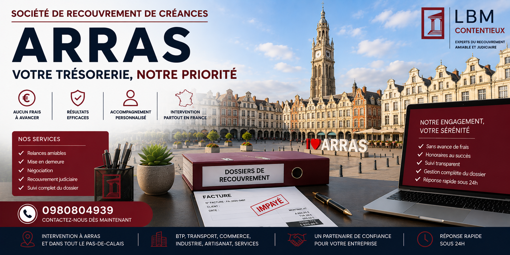 recouvrement de créances Arras Pas de Calais facture impayée entreprise