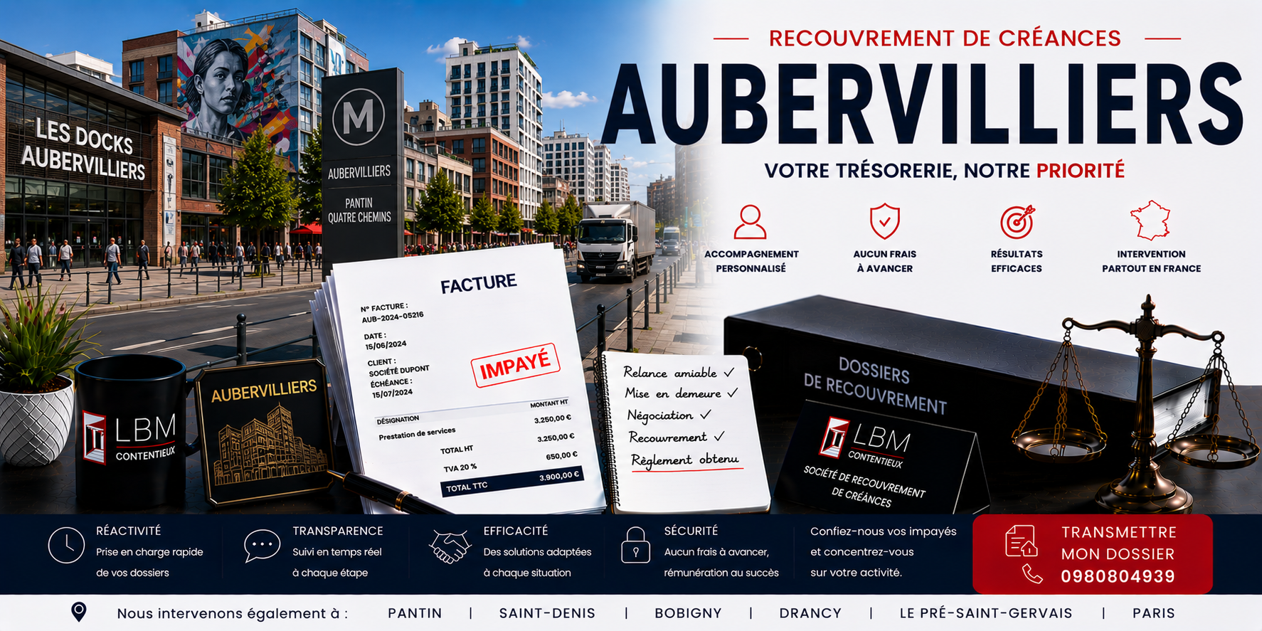 recouvrement de créances Aubervilliers Seine Saint Denis facture impayée entreprise