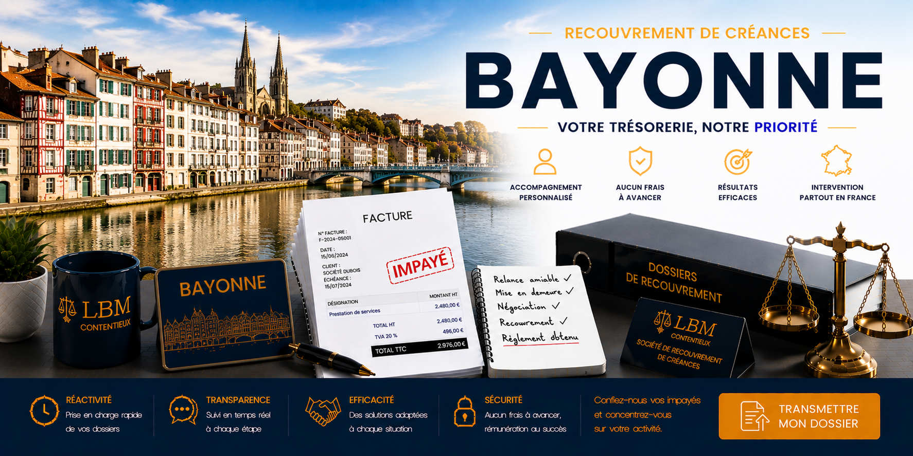 recouvrement de créances Bayonne Pyrénées Atlantiques facture impayée entreprise