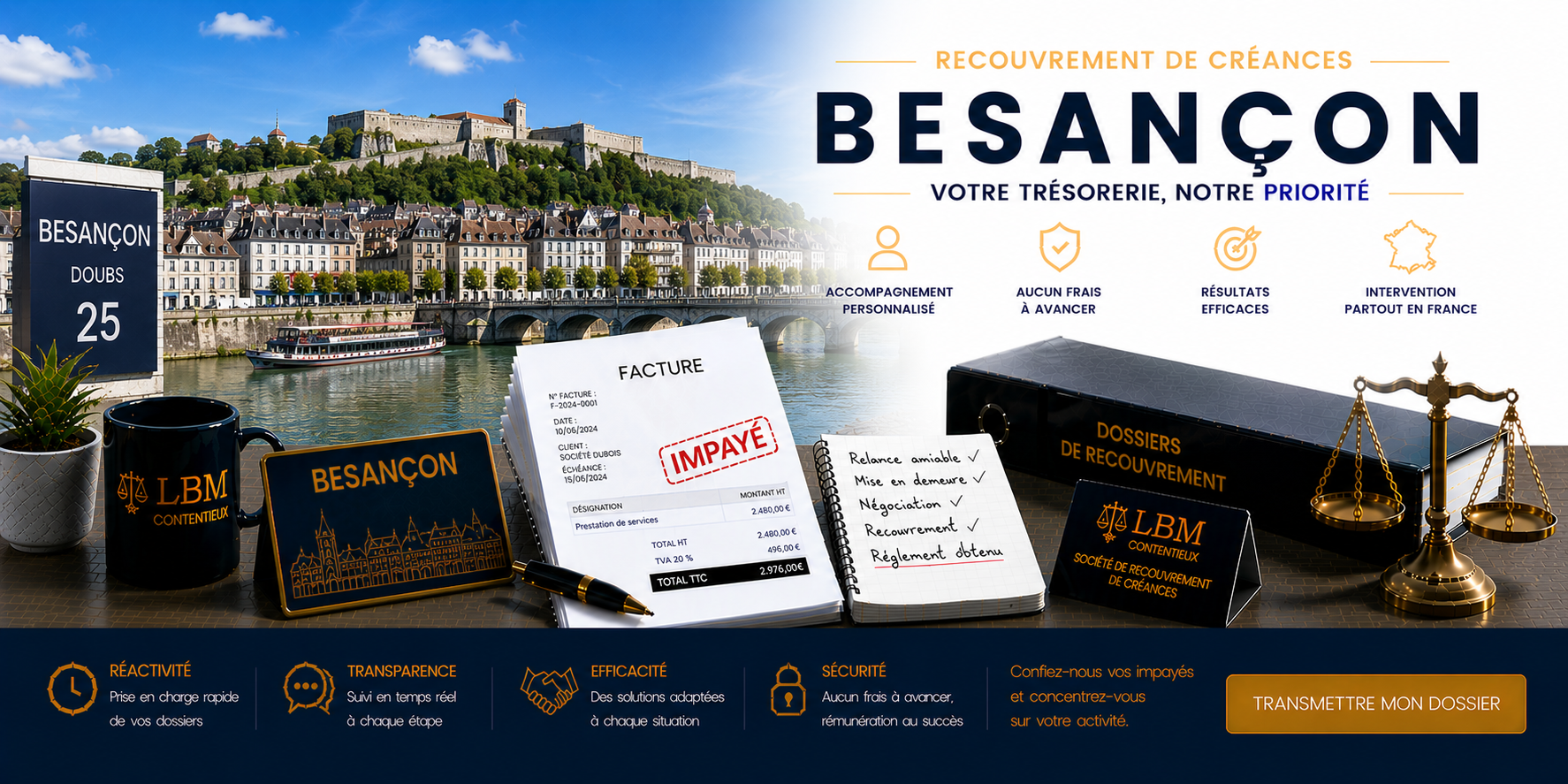 recouvrement de créances Besançon Doubs facture impayée entreprise