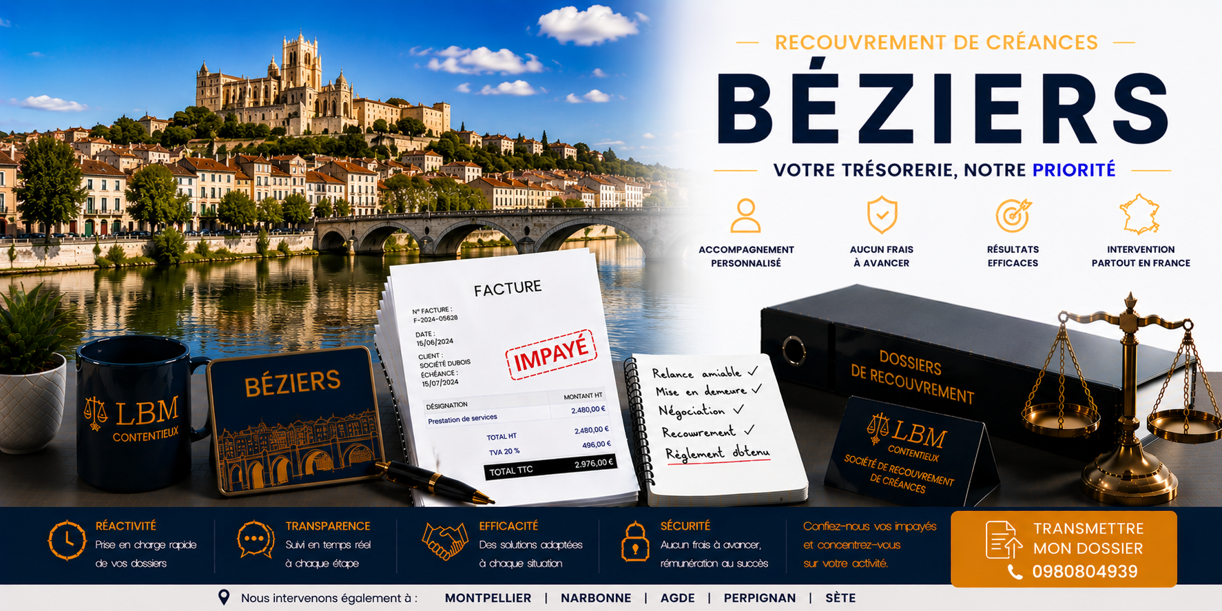 recouvrement de créances Béziers Hérault facture impayée entreprise