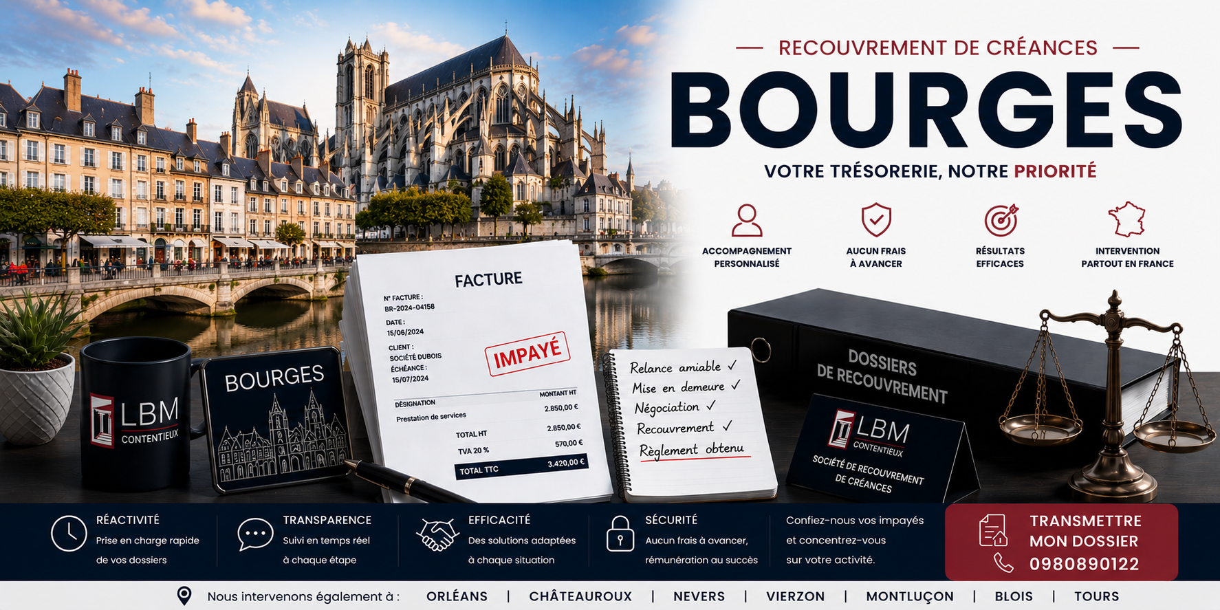 recouvrement de créances Bourges Cher facture impayée entreprise