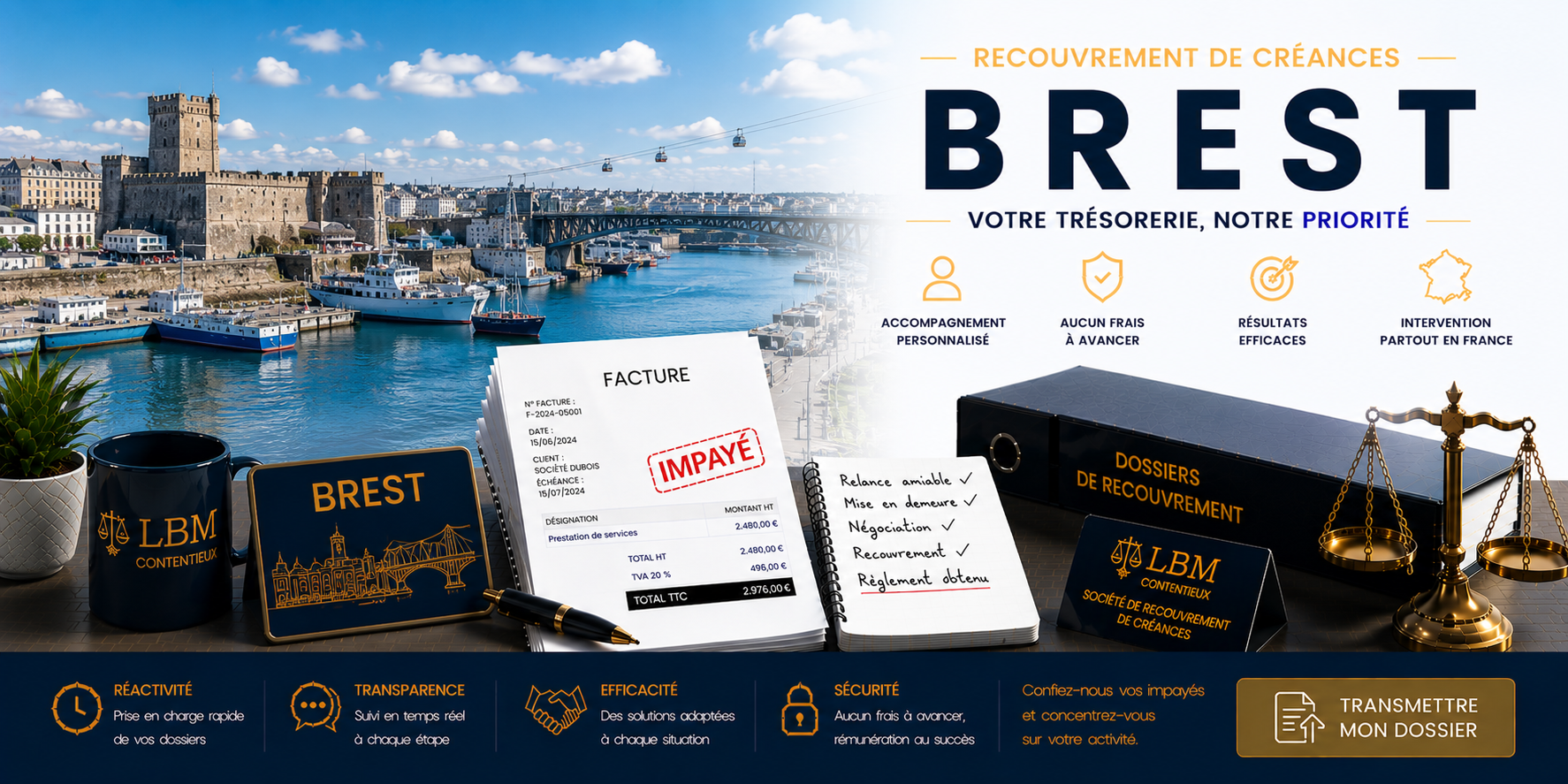 recouvrement de créances Brest Finistère facture impayée entreprise