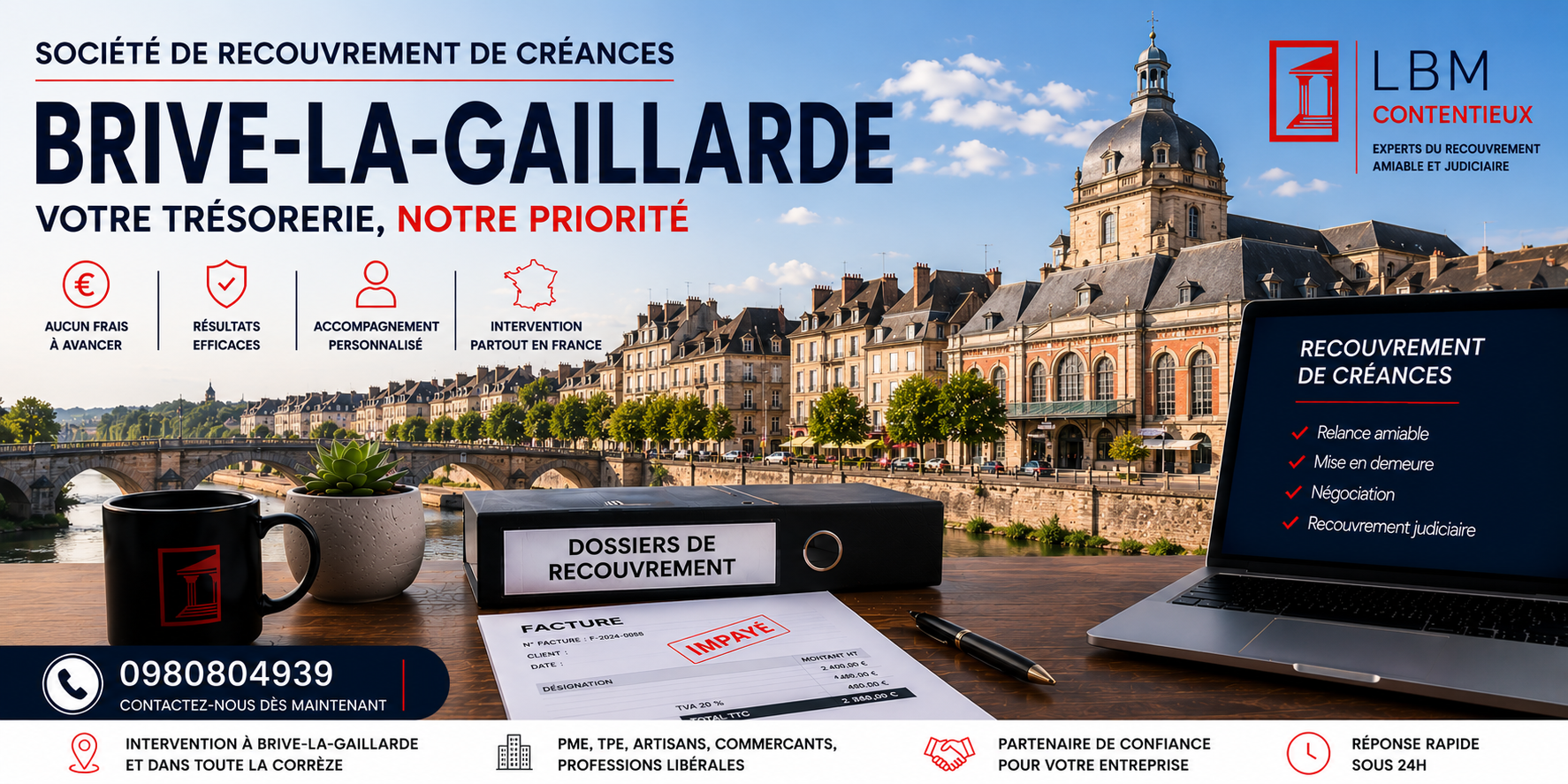 recouvrement de créances Brive la Gaillarde Corrèze facture impayée entreprise