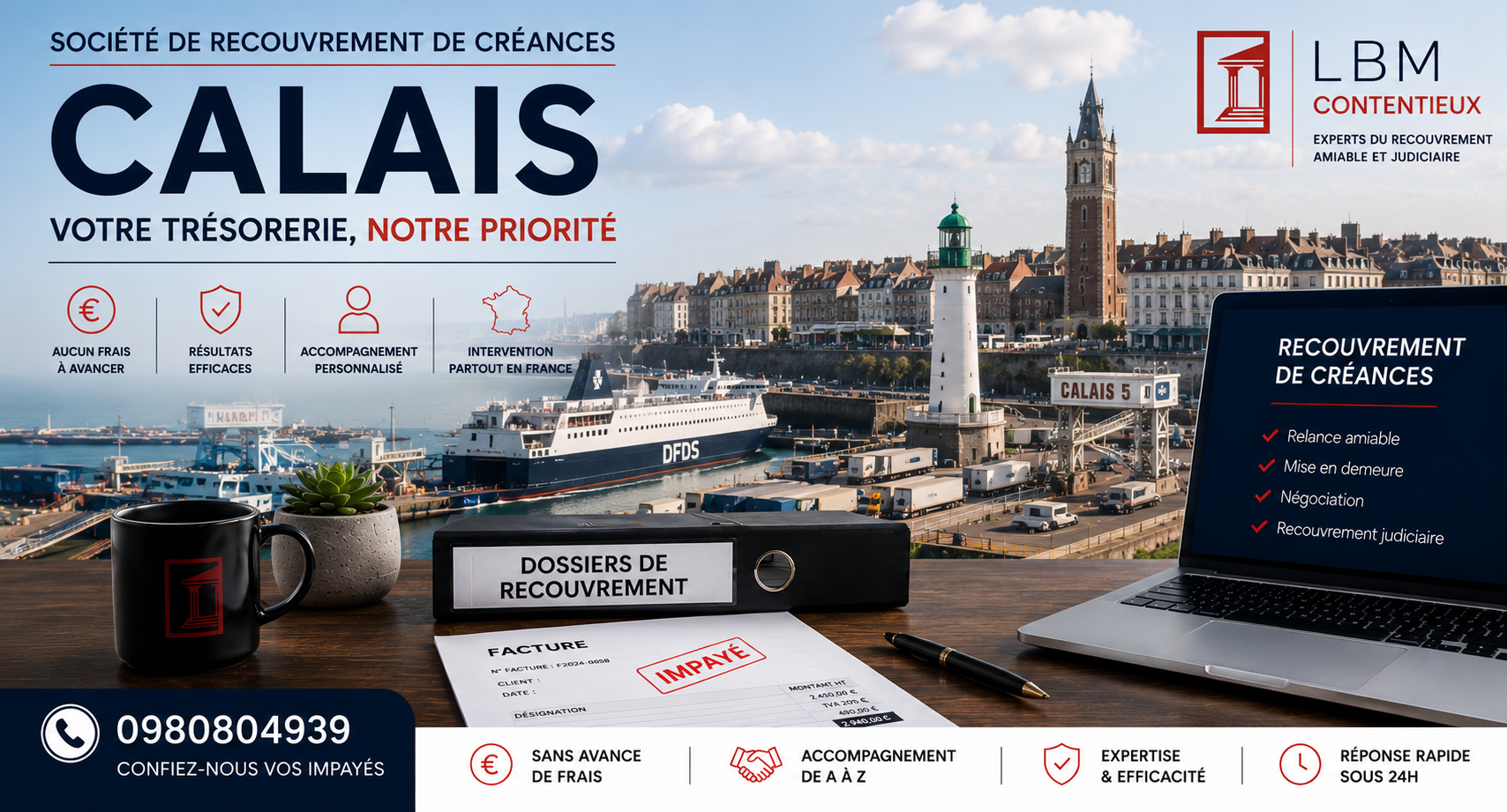 recouvrement de créances Calais Pas de Calais facture impayée entreprise