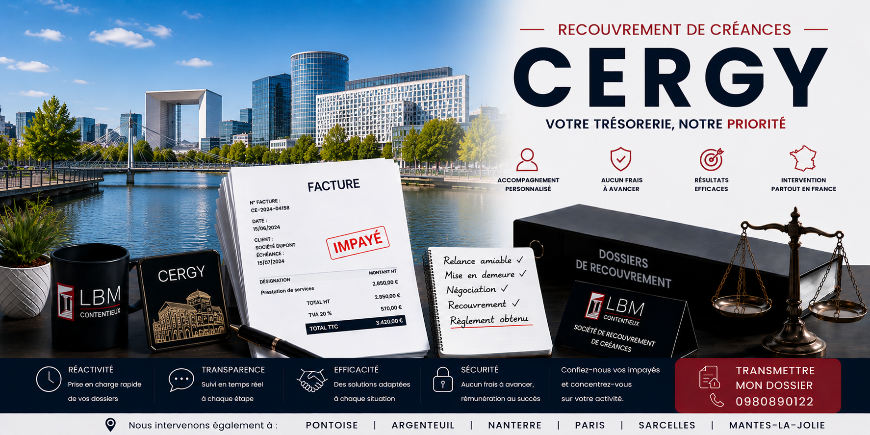 recouvrement de créances Cergy Val d'Oise facture impayée entreprise