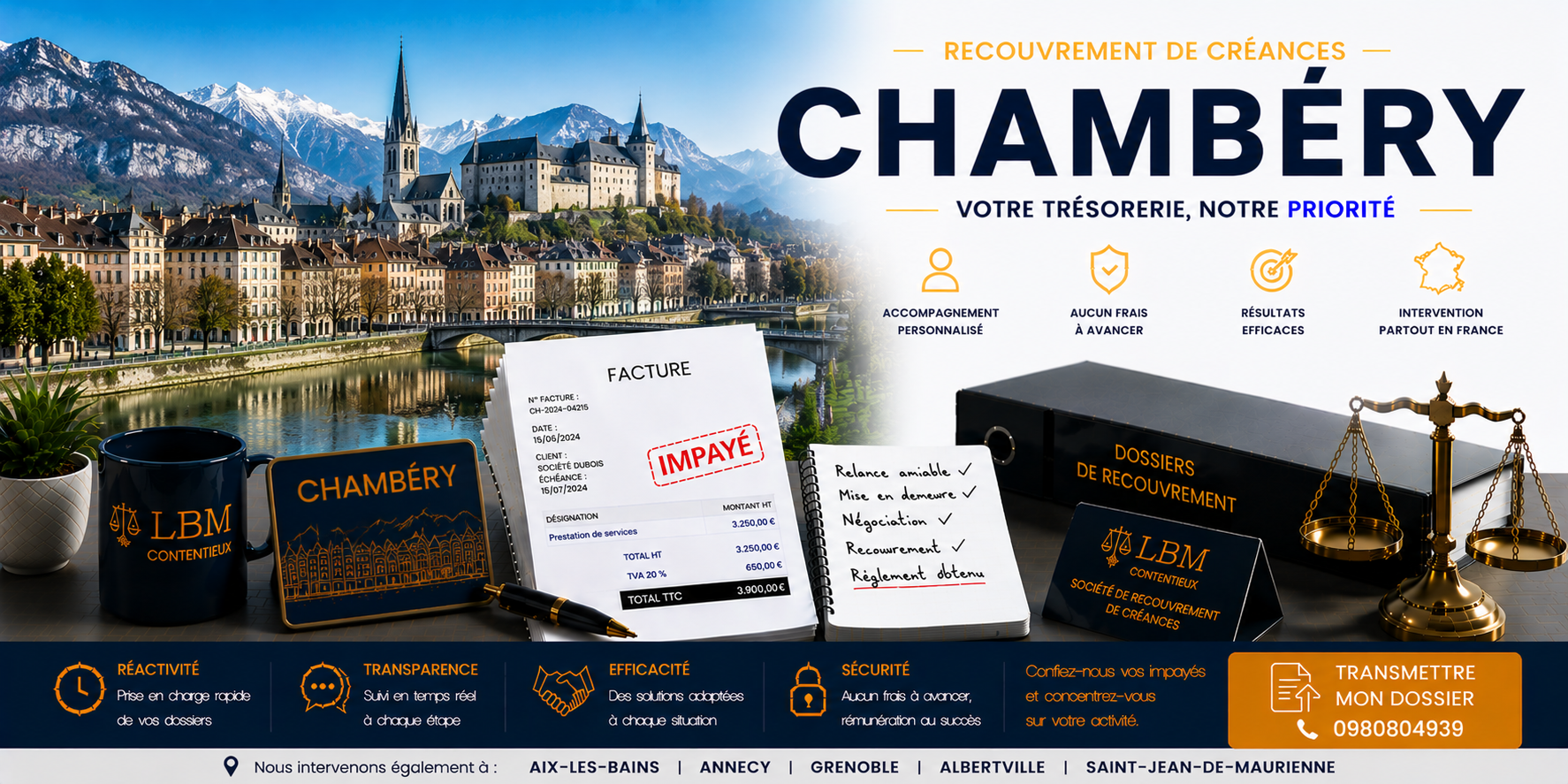 recouvrement de créances Chambéry Savoie facture impayée entreprise