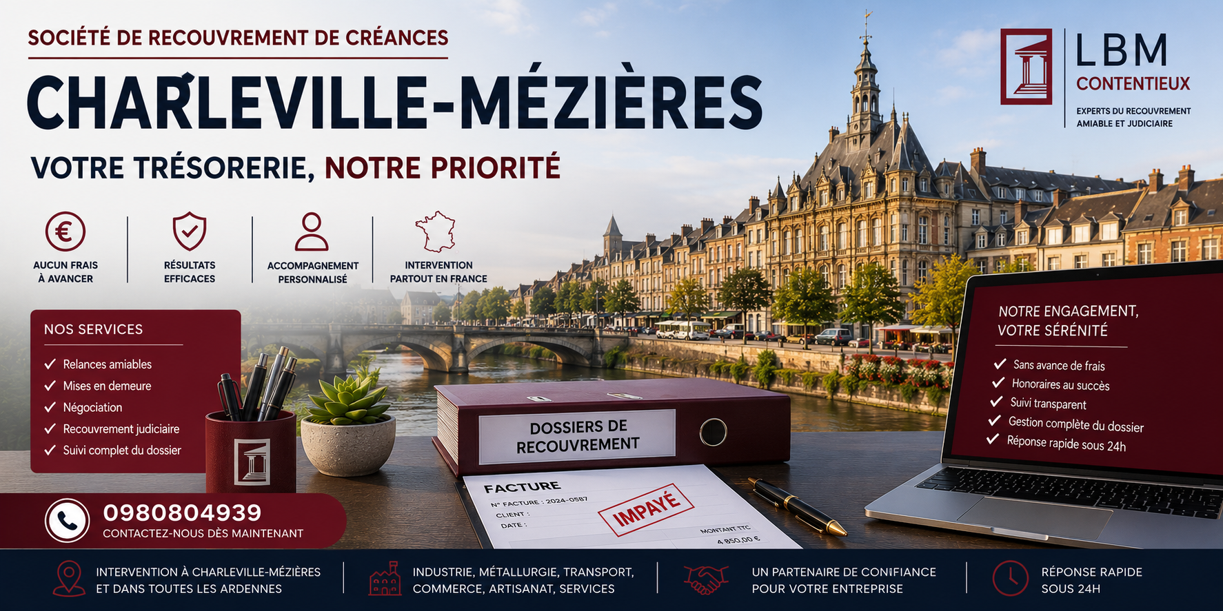 recouvrement de créances Charleville Mézières Ardennes facture impayée entreprise