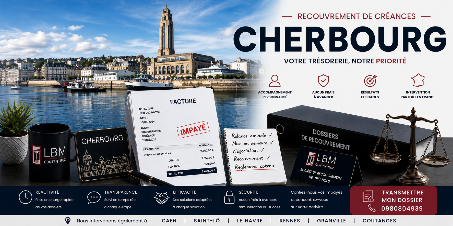recouvrement de créances Cherbourg Manche facture impayée entreprise
