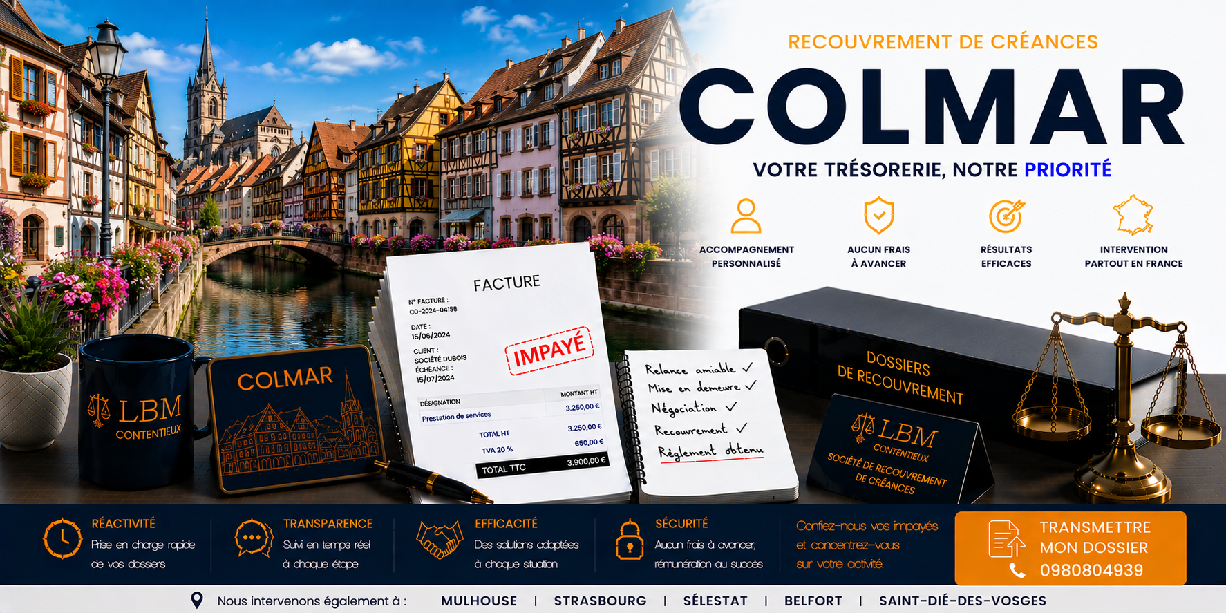recouvrement de créances Colmar Haut Rhin facture impayée entreprise