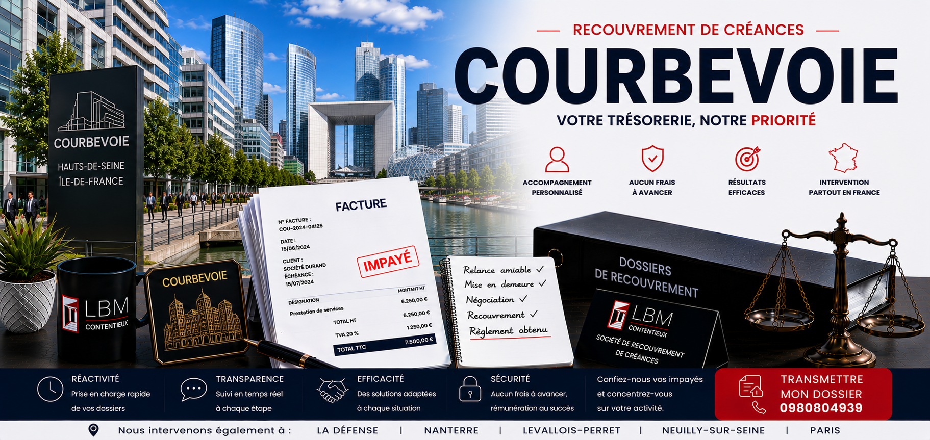 recouvrement de créances Courbevoie Hauts de Seine facture impayée entreprise