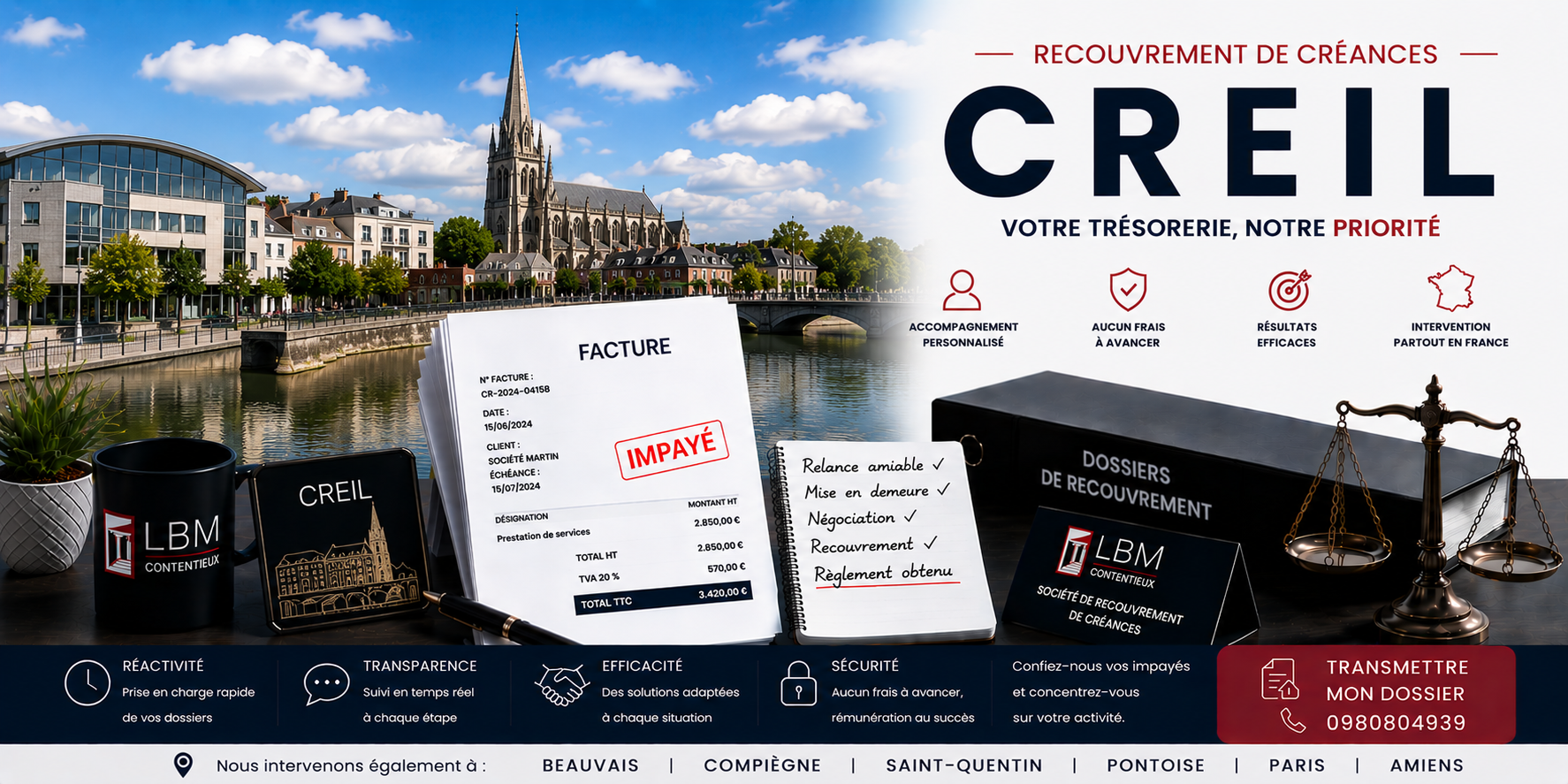 recouvrement de créances Creil Oise facture impayée entreprise