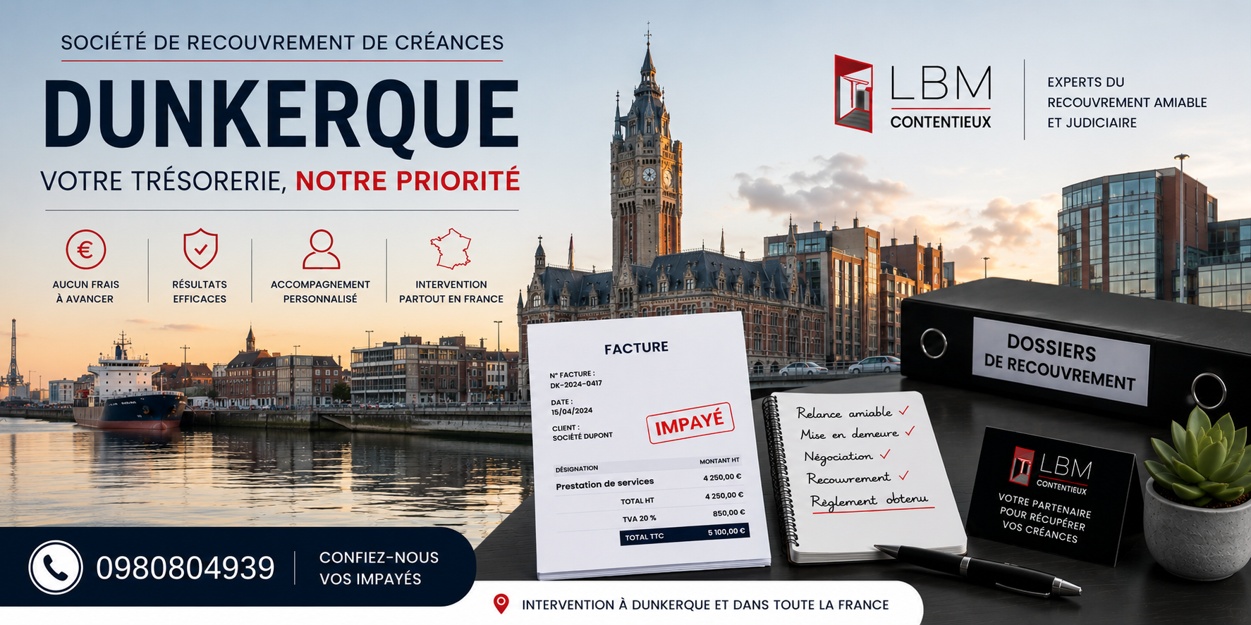 recouvrement de créances Dunkerque Nord facture impayée entreprise