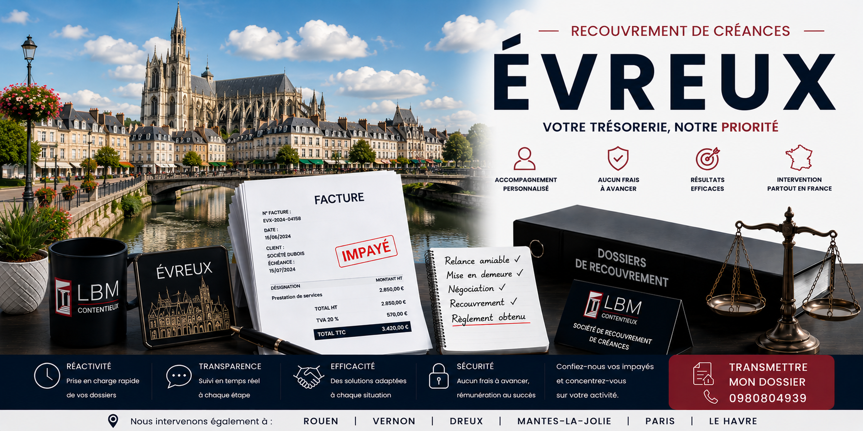 recouvrement de créances Évreux Eure facture impayée entreprise