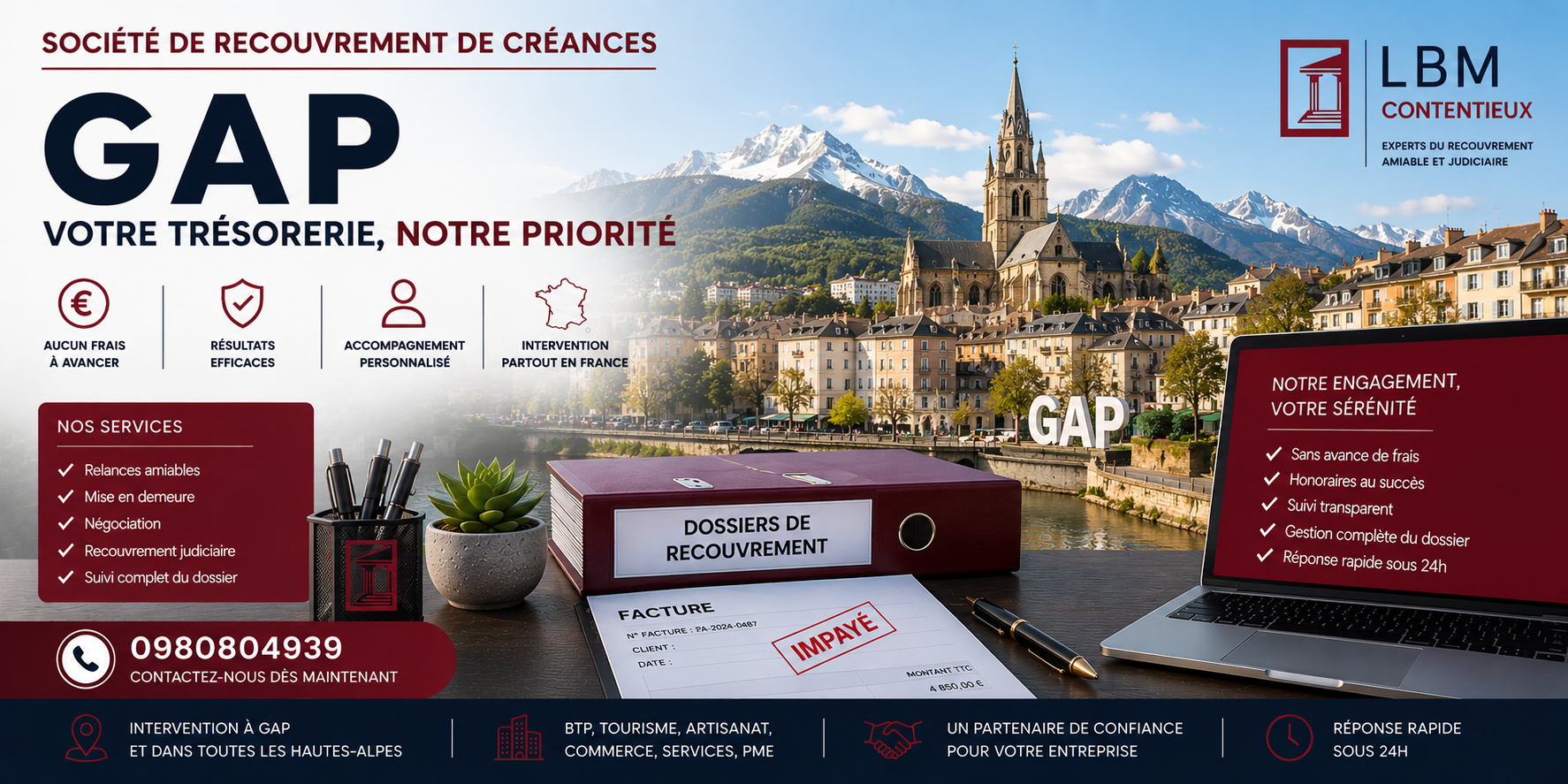 recouvrement de créances Gap Hautes Alpes facture impayée entreprise