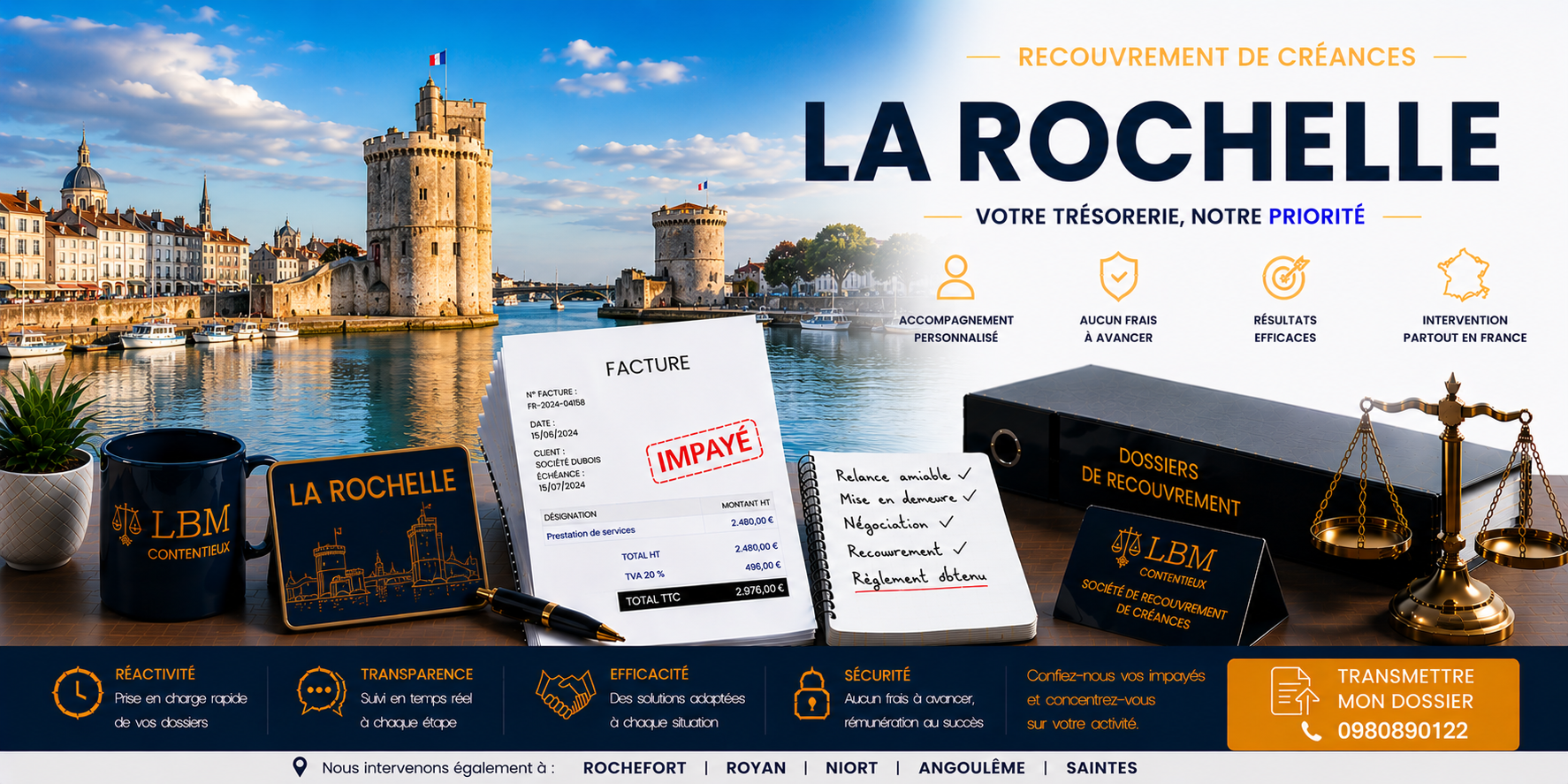 recouvrement de créances La Rochelle Charente Maritime facture impayée entreprise