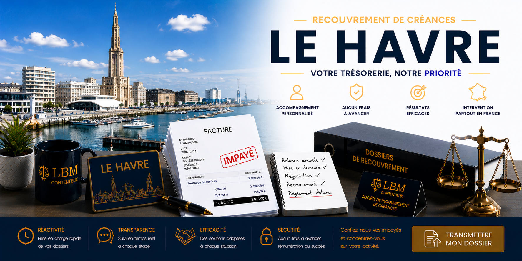 recouvrement de créances Le Havre Seine Maritime facture impayée entreprise