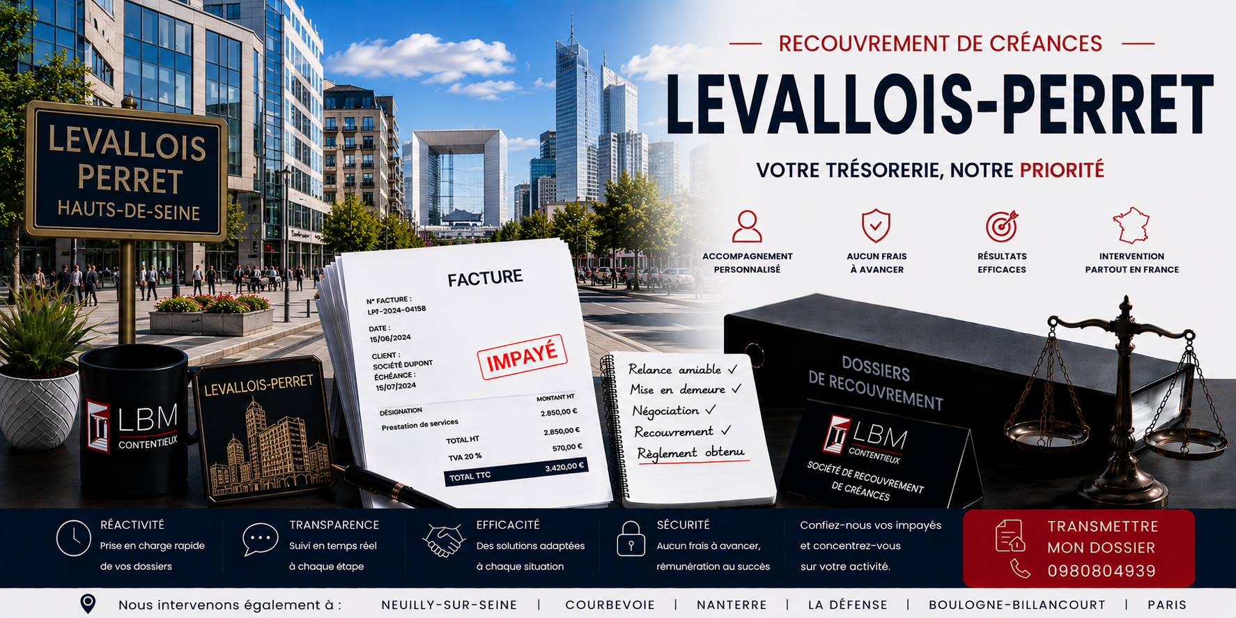 recouvrement de créances Levallois Perret Hauts de Seine facture impayée entreprise