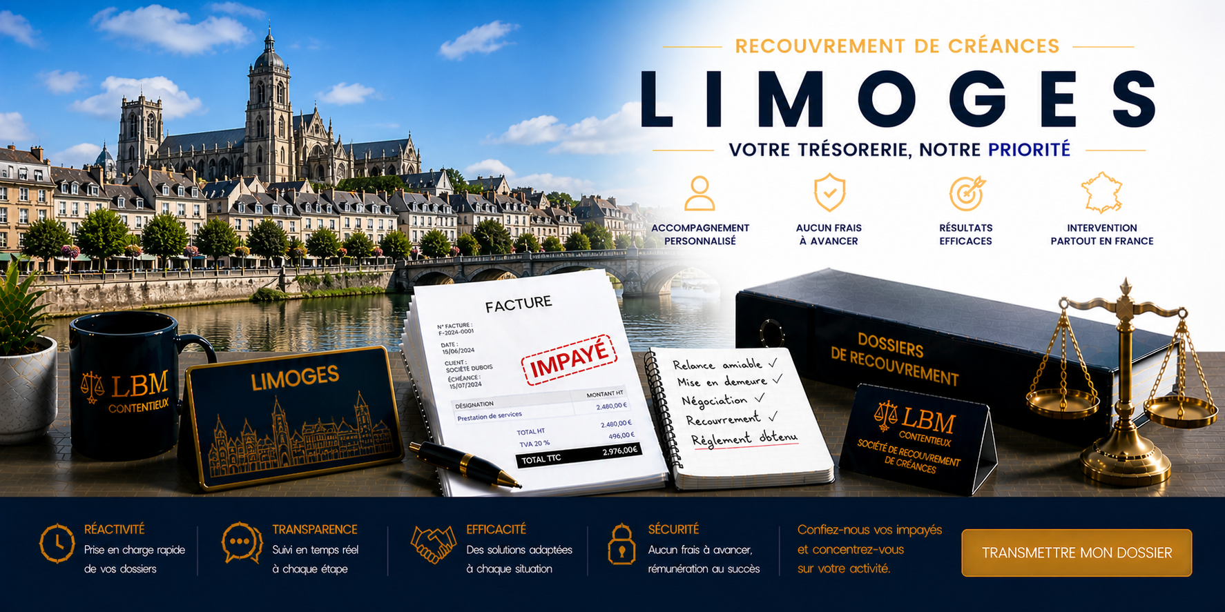 recouvrement de créances Limoges Haute Vienne facture impayée entreprise