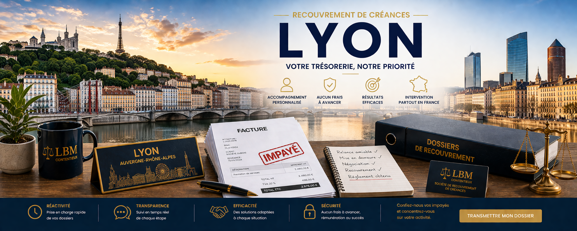 recouvrement de créances Lyon Auvergne Rhône Alpes facture impayée entreprise