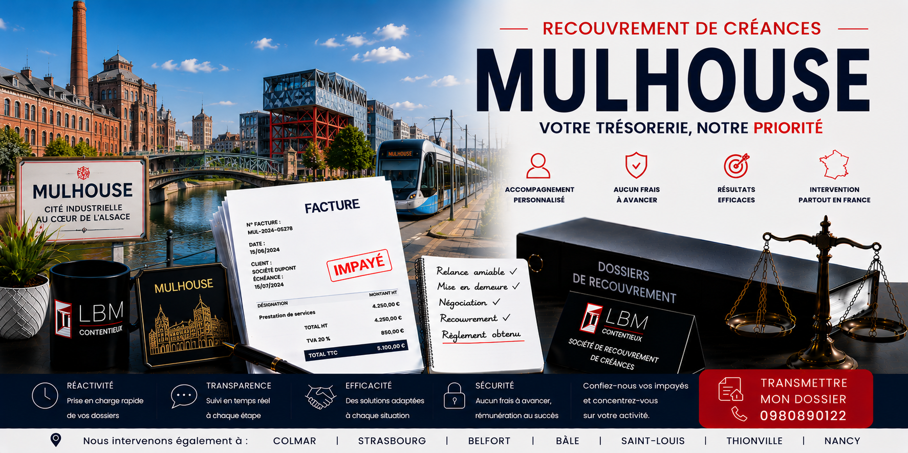 recouvrement de créances Mulhouse Haut Rhin facture impayée entreprise