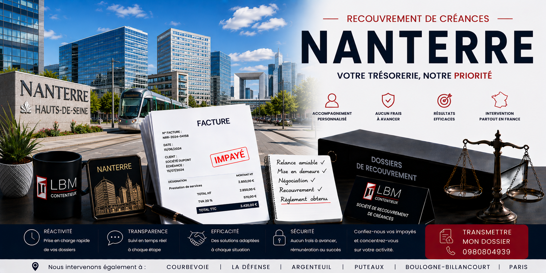 recouvrement de créances Nanterre Hauts de Seine facture impayée entreprise