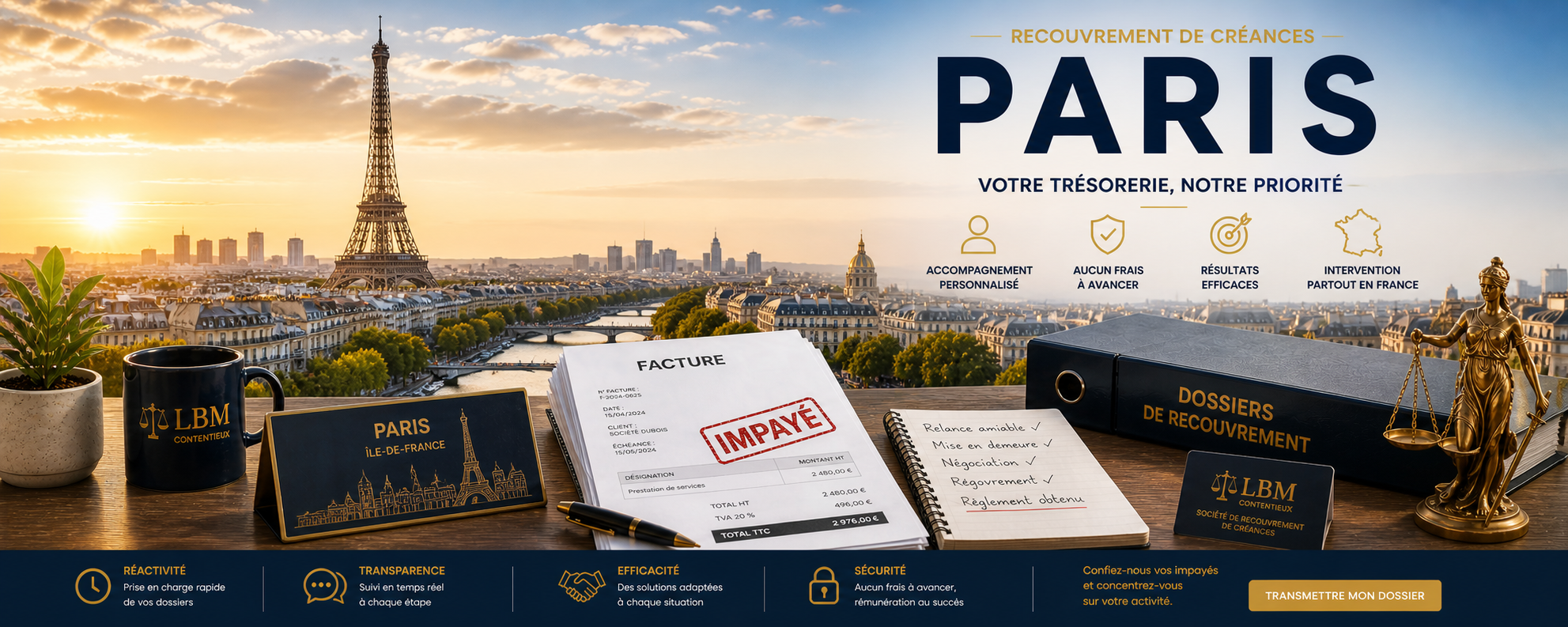 recouvrement de créances Paris Ile-de-France facture impayée entreprise
