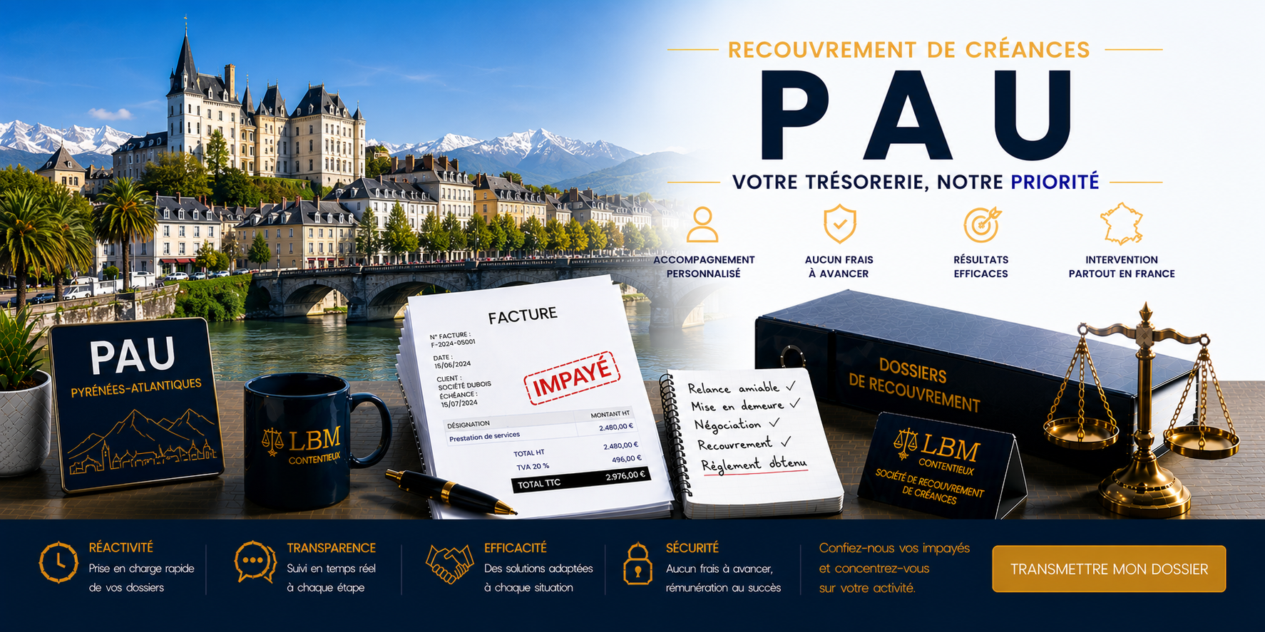 recouvrement de créances Pau Pyrénées Atlantiques facture impayée entreprise