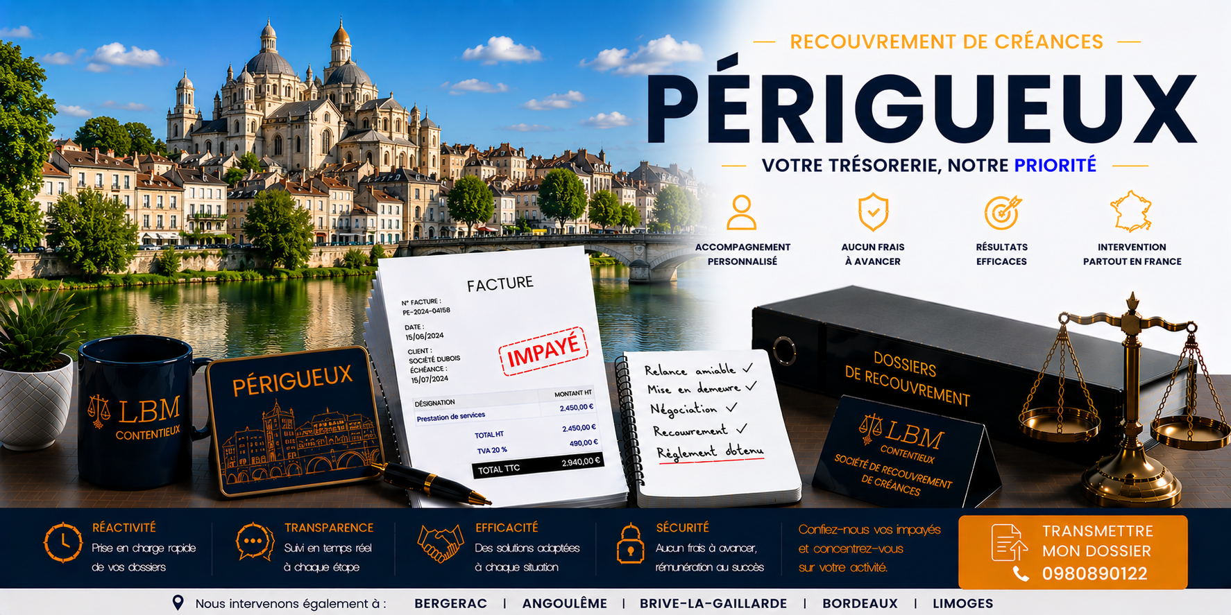 recouvrement de créances Périgueux Dordogne facture impayée entreprise