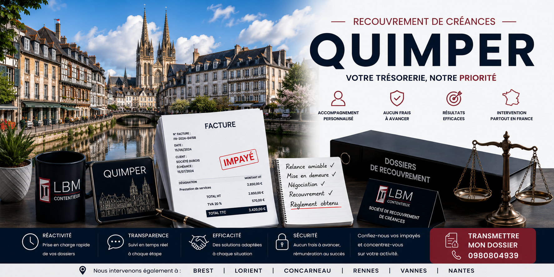 recouvrement de créances Quimper Finistère facture impayée entreprise
