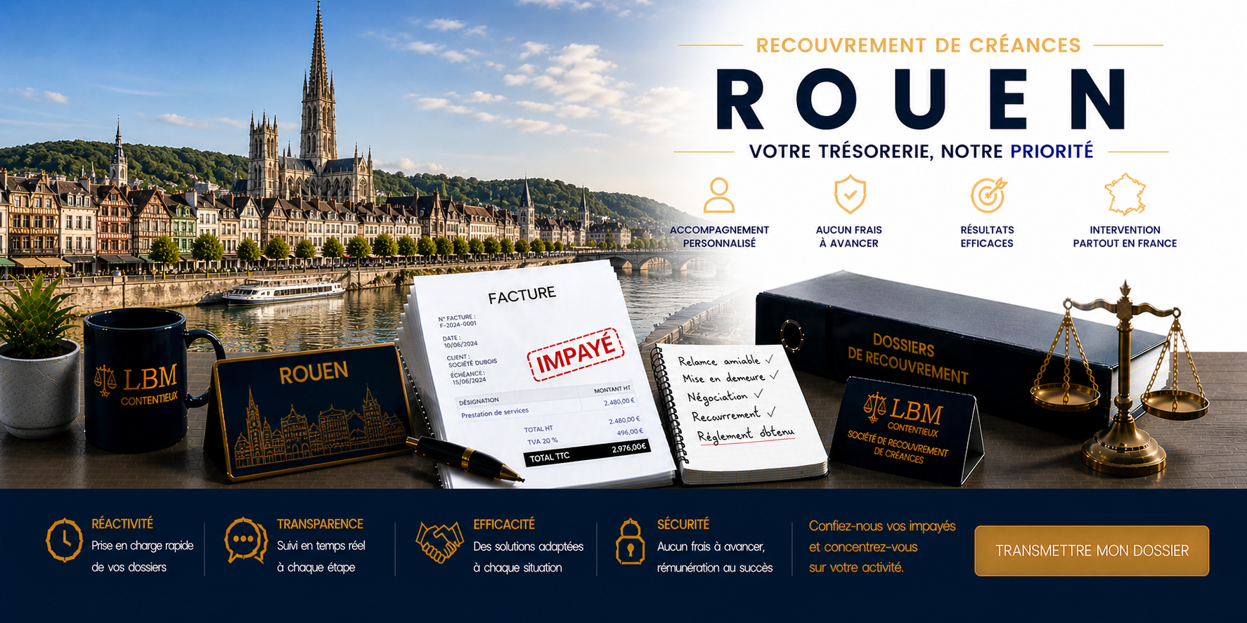 recouvrement de créances Rouen Seine Maritime facture impayée entreprise