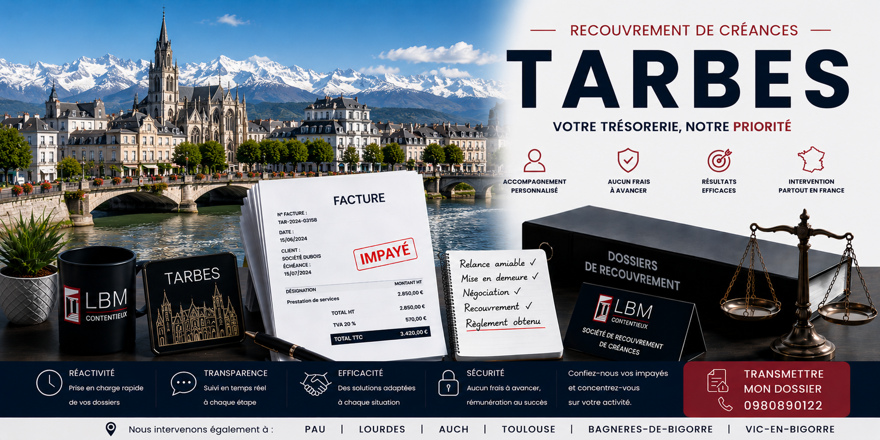 recouvrement de créances Tarbes Hautes Pyrénées facture impayée entreprise