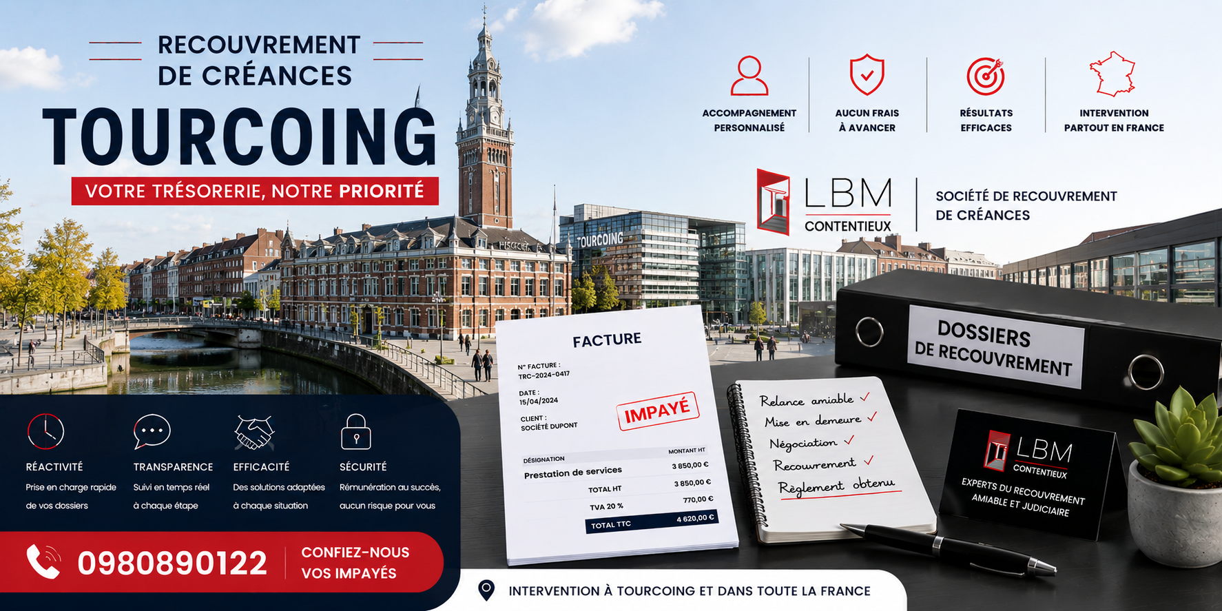 recouvrement de créances Tourcoing Nord facture impayée entreprise