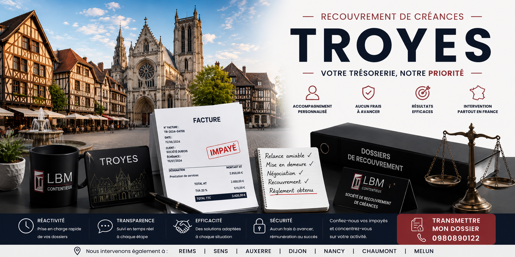 recouvrement de créances Troyes Aube facture impayée entreprise
