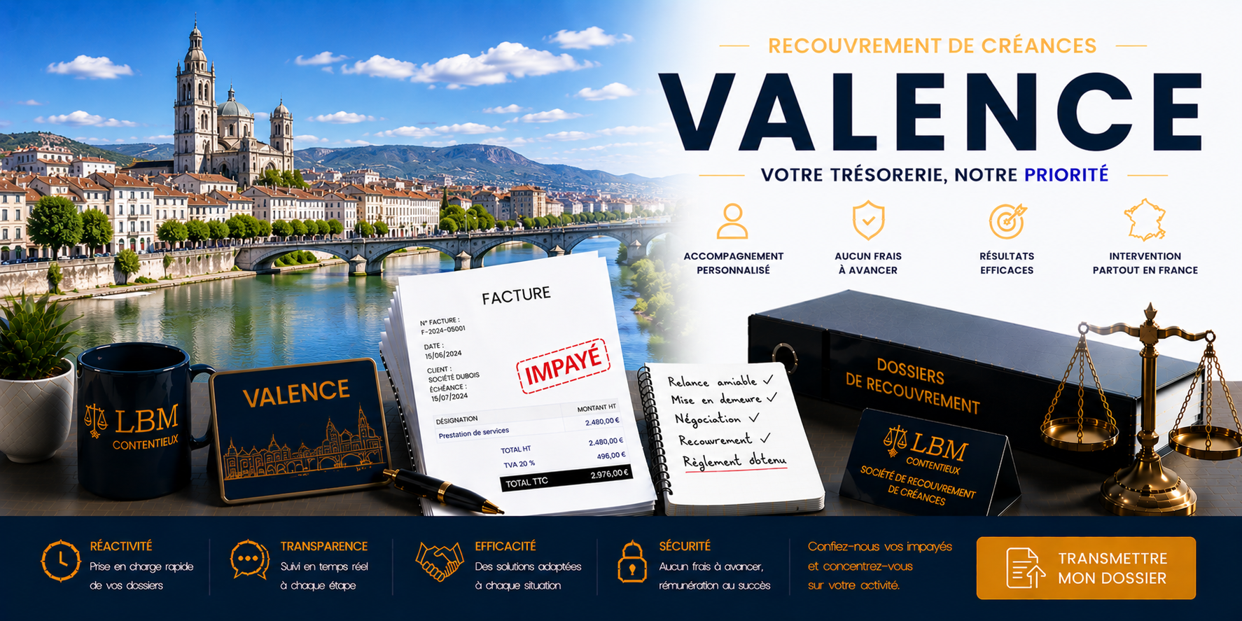 recouvrement de créances Valence Drôme facture impayée entreprise
