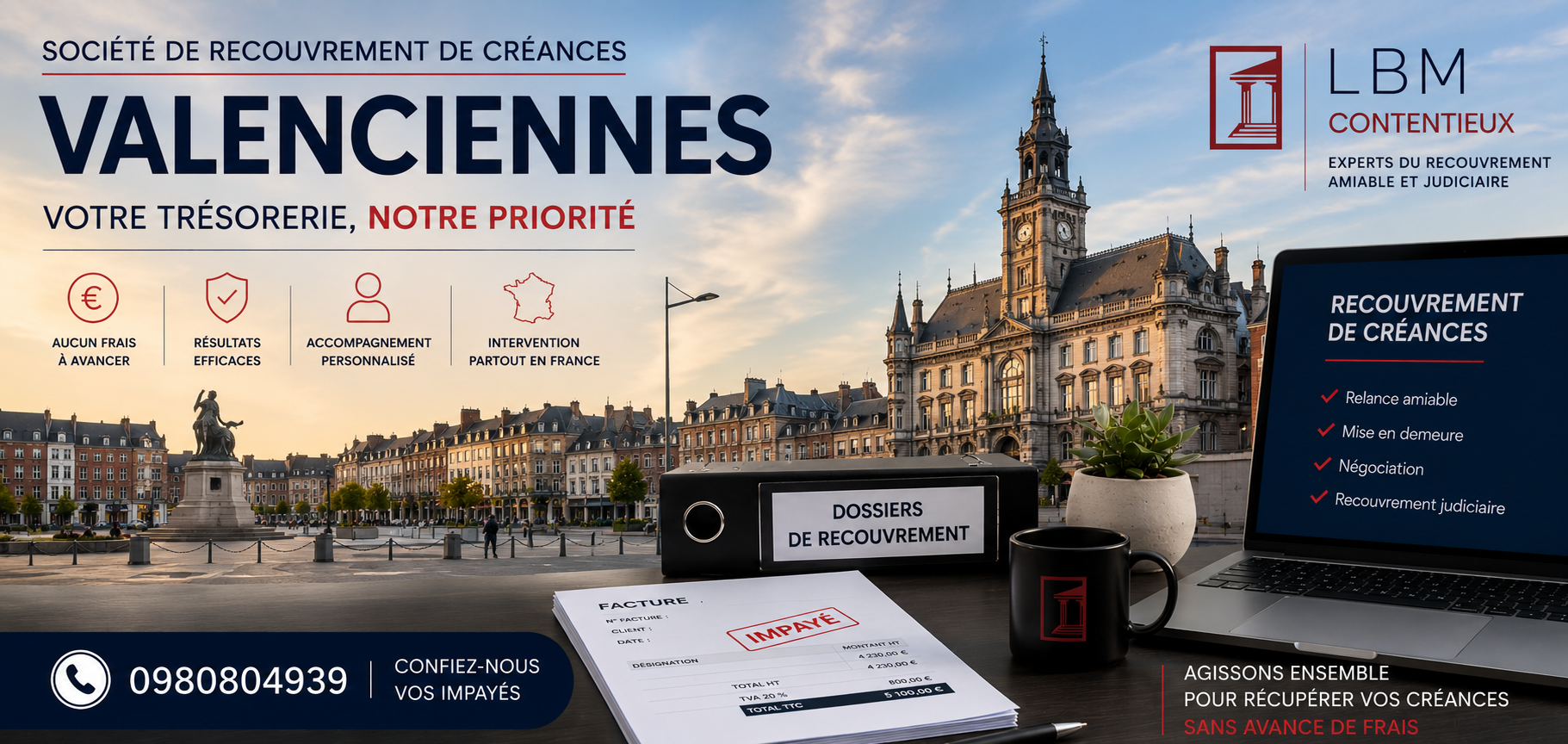 recouvrement de créances Valenciennes Nord facture impayée entreprise