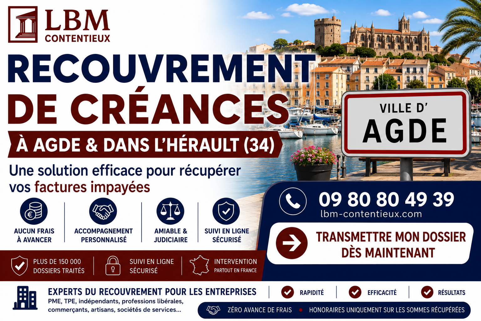recouvrement de créances Agde Hérault facture impayée entreprise Cap d'Agde
