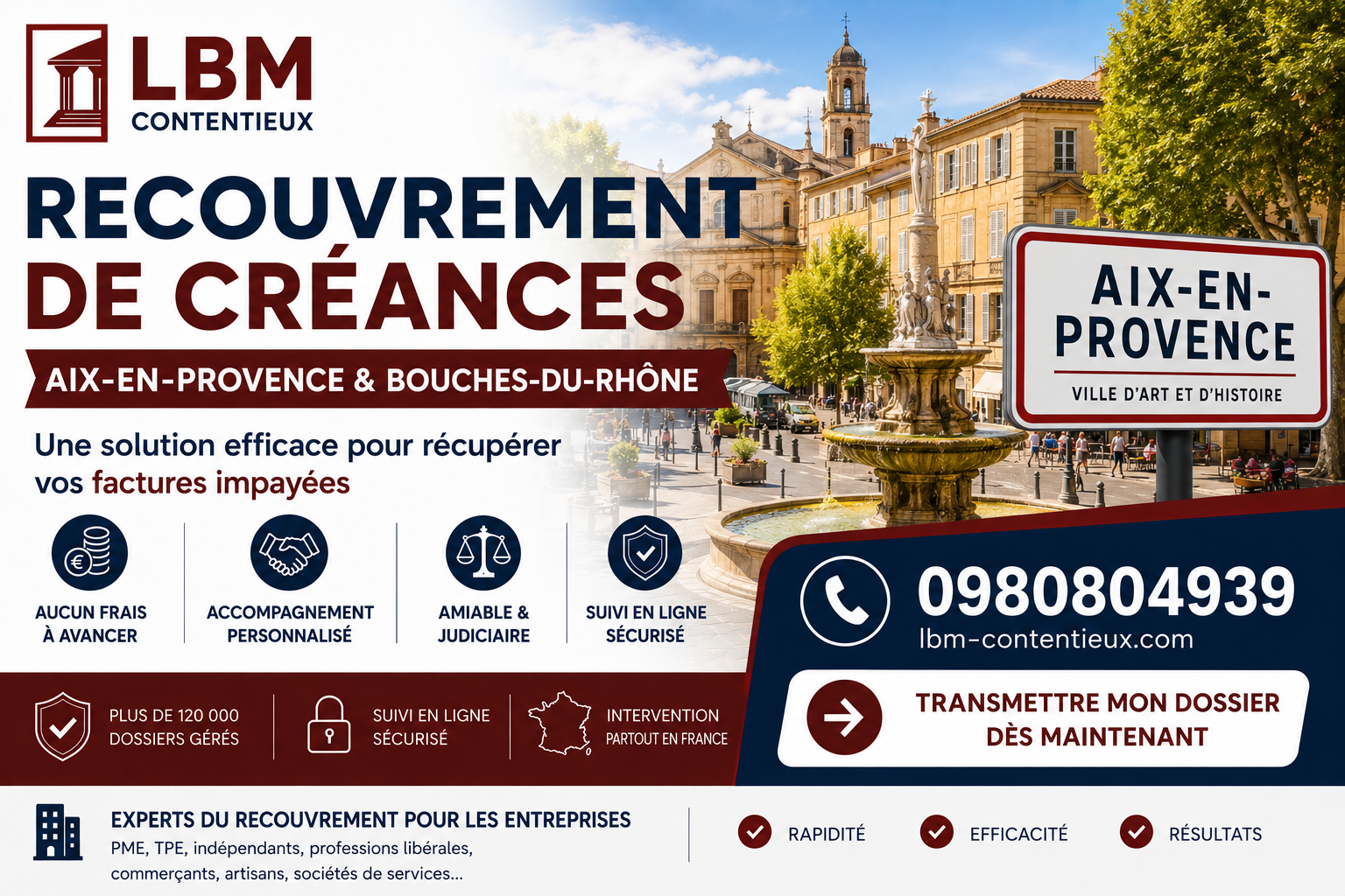 recouvrement de créances Aix-en-Provence Bouches-du-Rhône facture impayée entreprise