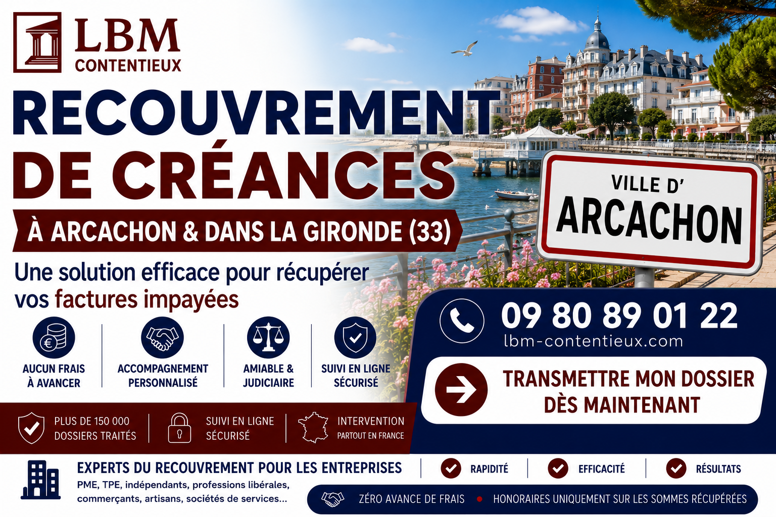 recouvrement de créances Arcachon Gironde facture impayée entreprise Bassin d'Arcachon