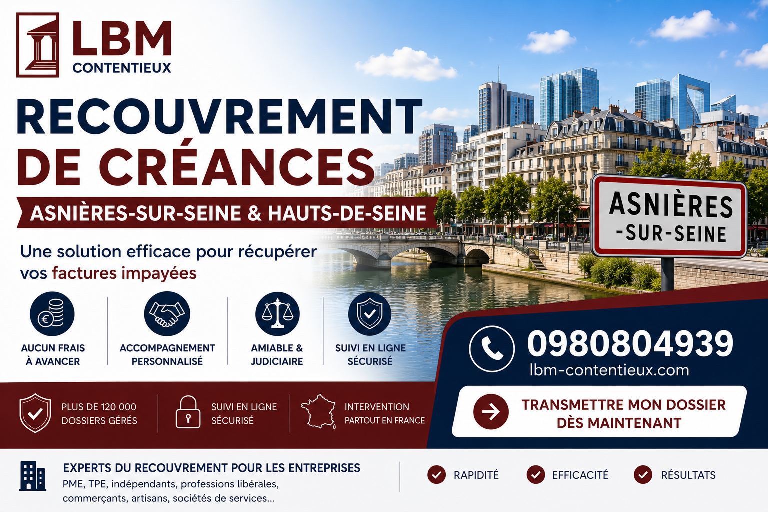 recouvrement de créances Asnières-sur-Seine Hauts-de-Seine facture impayée entreprise