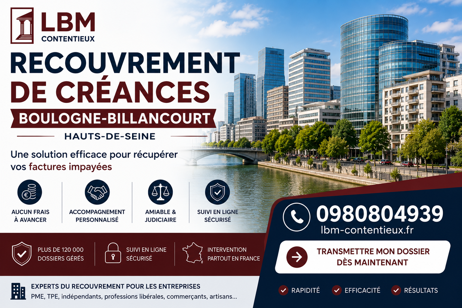 recouvrement de créances Boulogne-Billancourt Hauts-de-Seine facture impayée entreprise