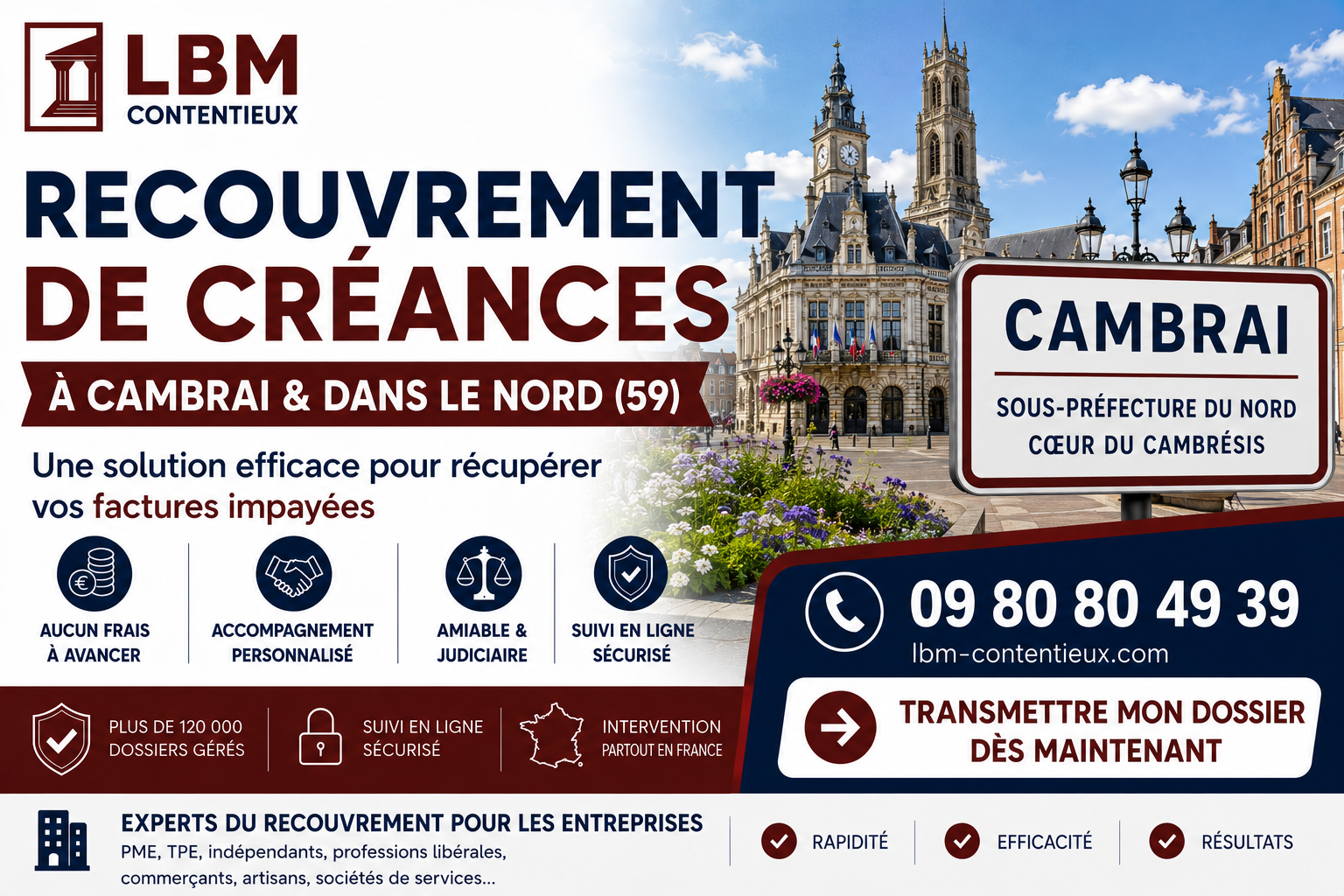 recouvrement de créances Cambrai Nord facture impayée entreprise