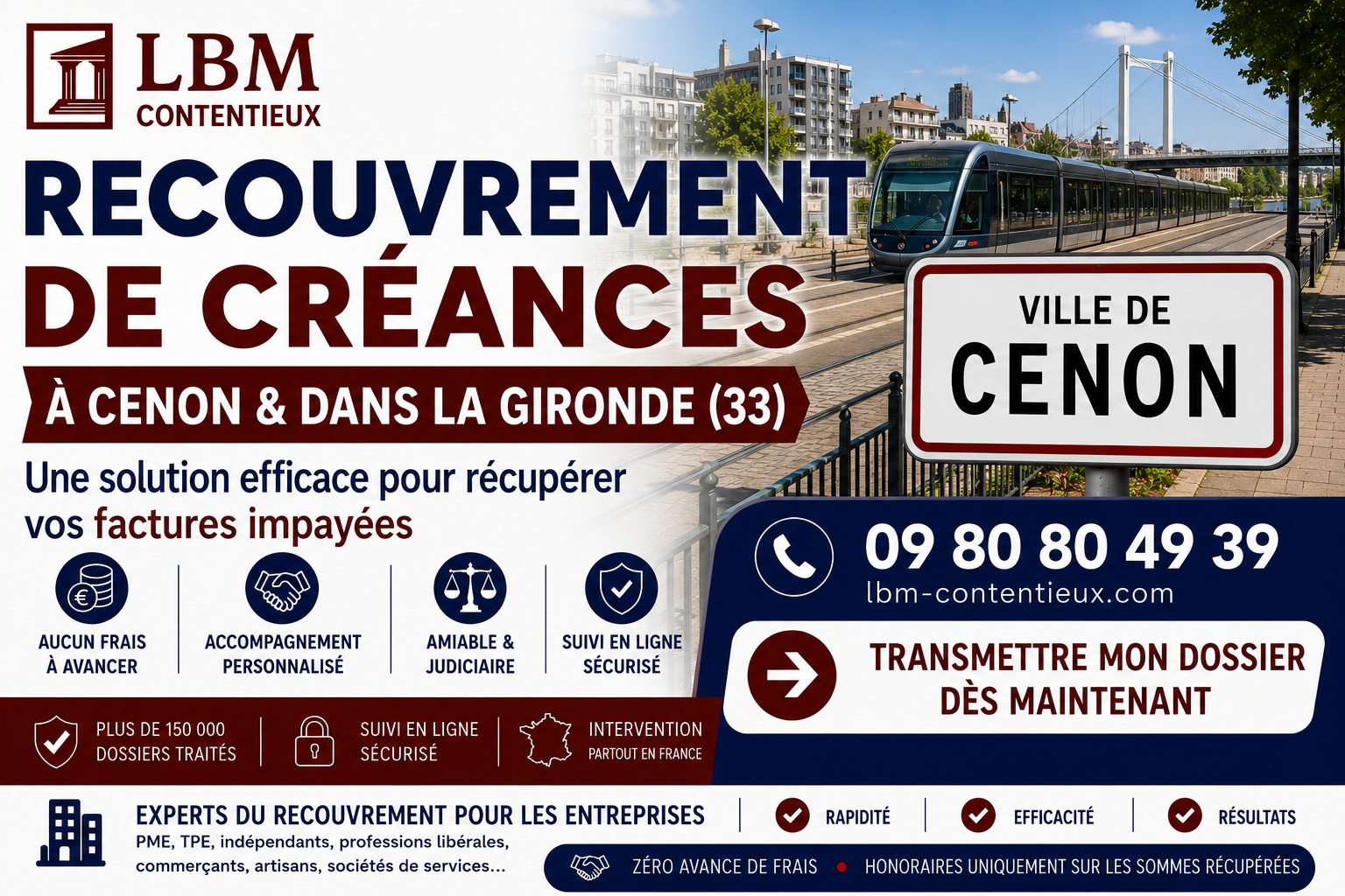 recouvrement de créances Cenon Gironde facture impayée entreprise Bordeaux Métropole
