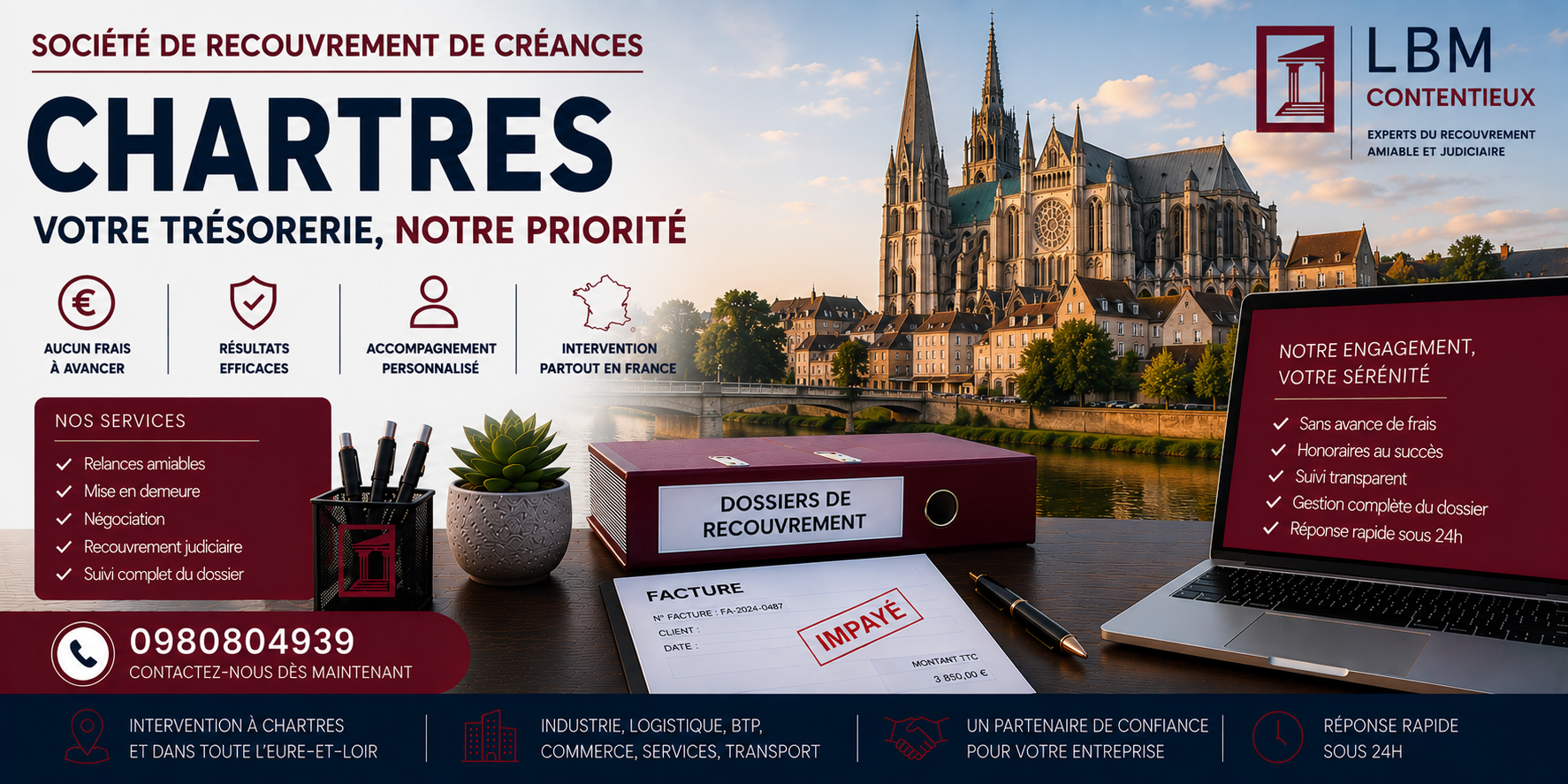 recouvrement de créances Chartres Eure et Loir facture impayée entreprise