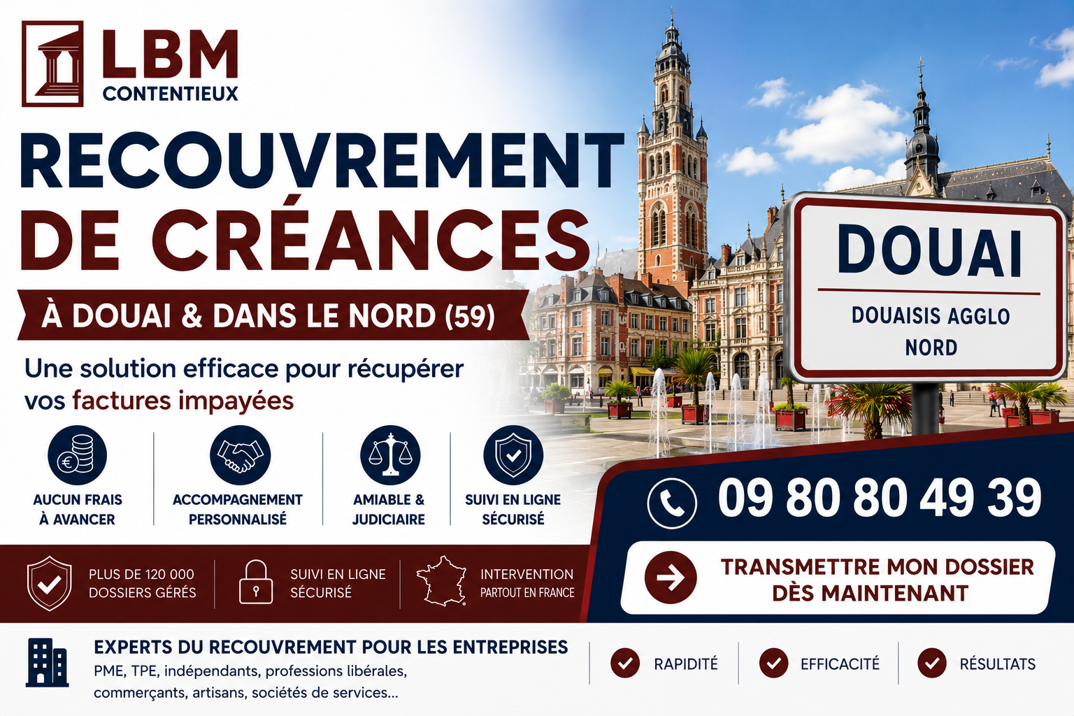 recouvrement de créances Douai Nord facture impayée entreprise
